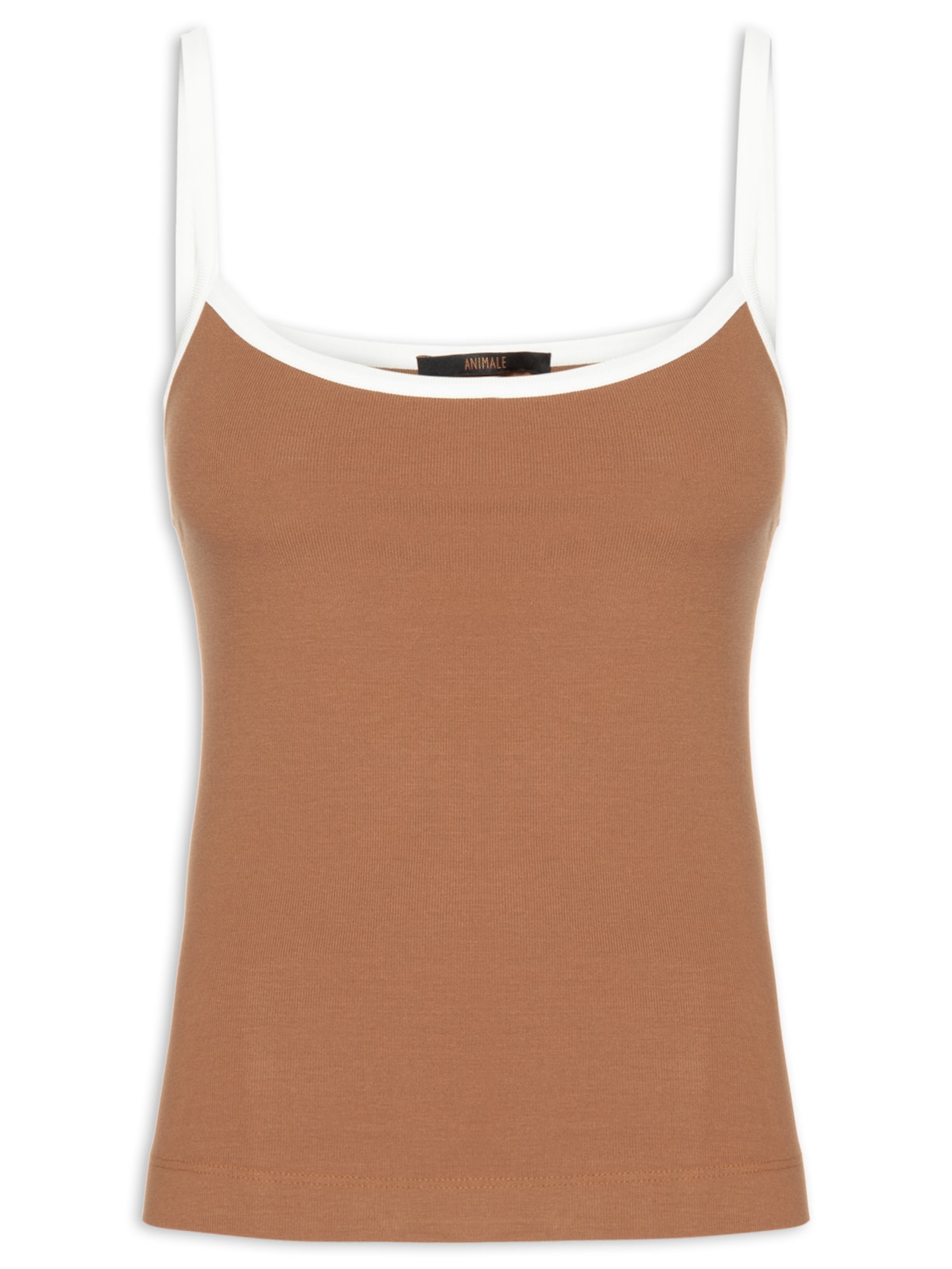 Blusa Feminina Regata Alça Larga Bicolor Marrom Animale