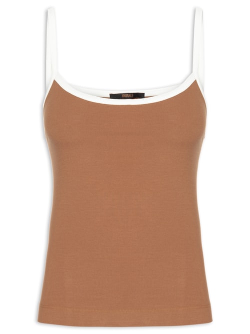 Blusa Feminina Regata Alça Larga Bicolor - Marrom
