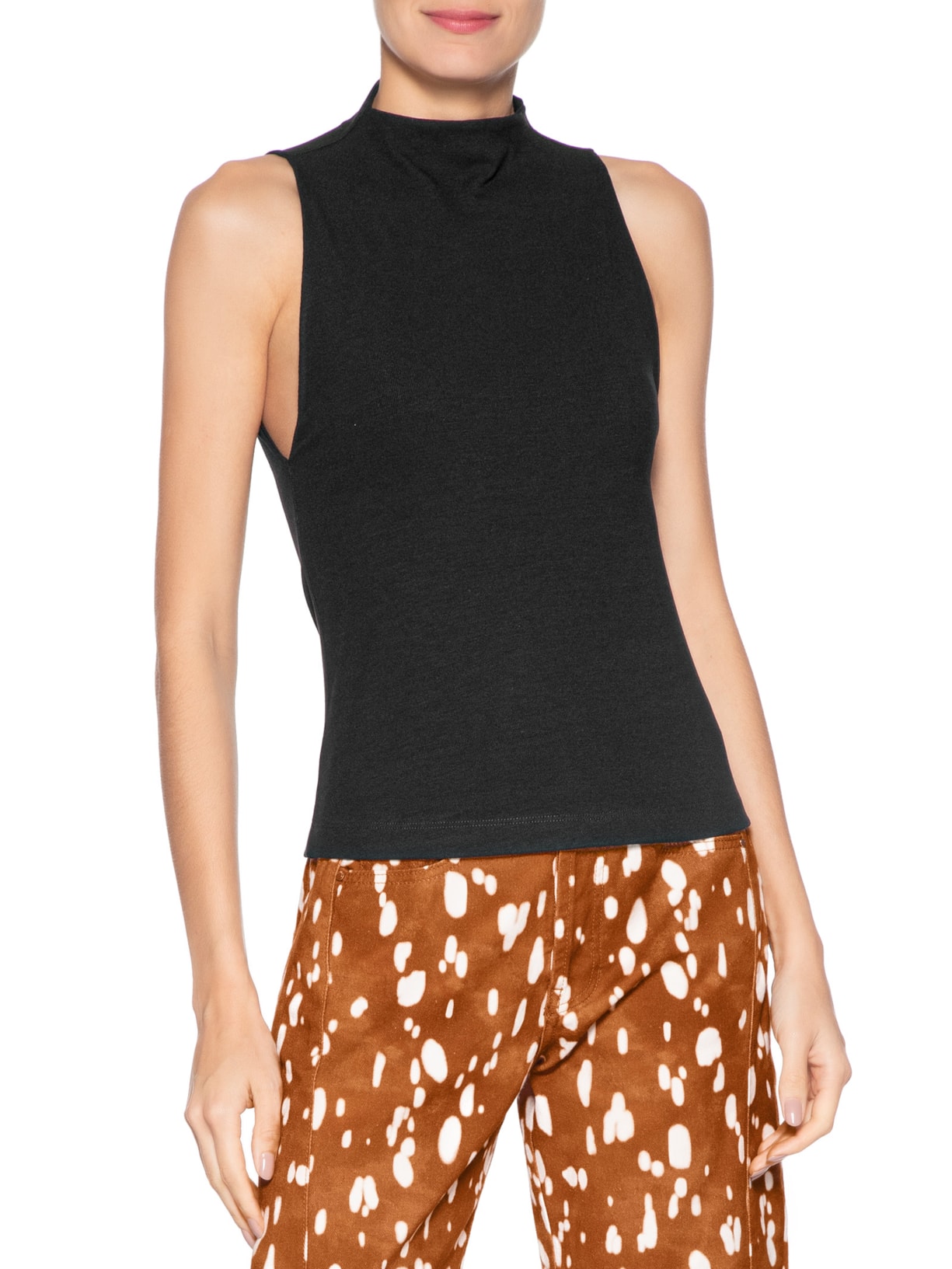 Blusa Feminina Regata Gola Alta Preto Animale