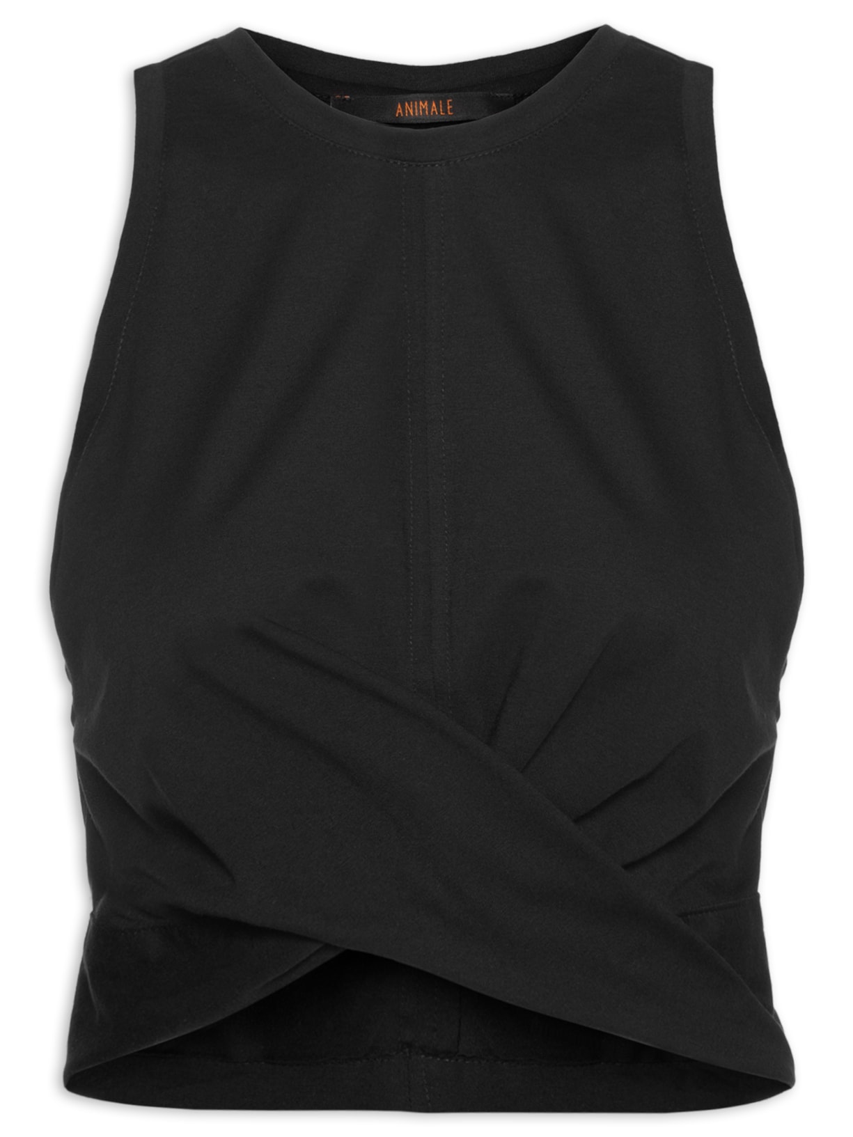 Blusa Feminina Regata Meia Malha Torção - Preto