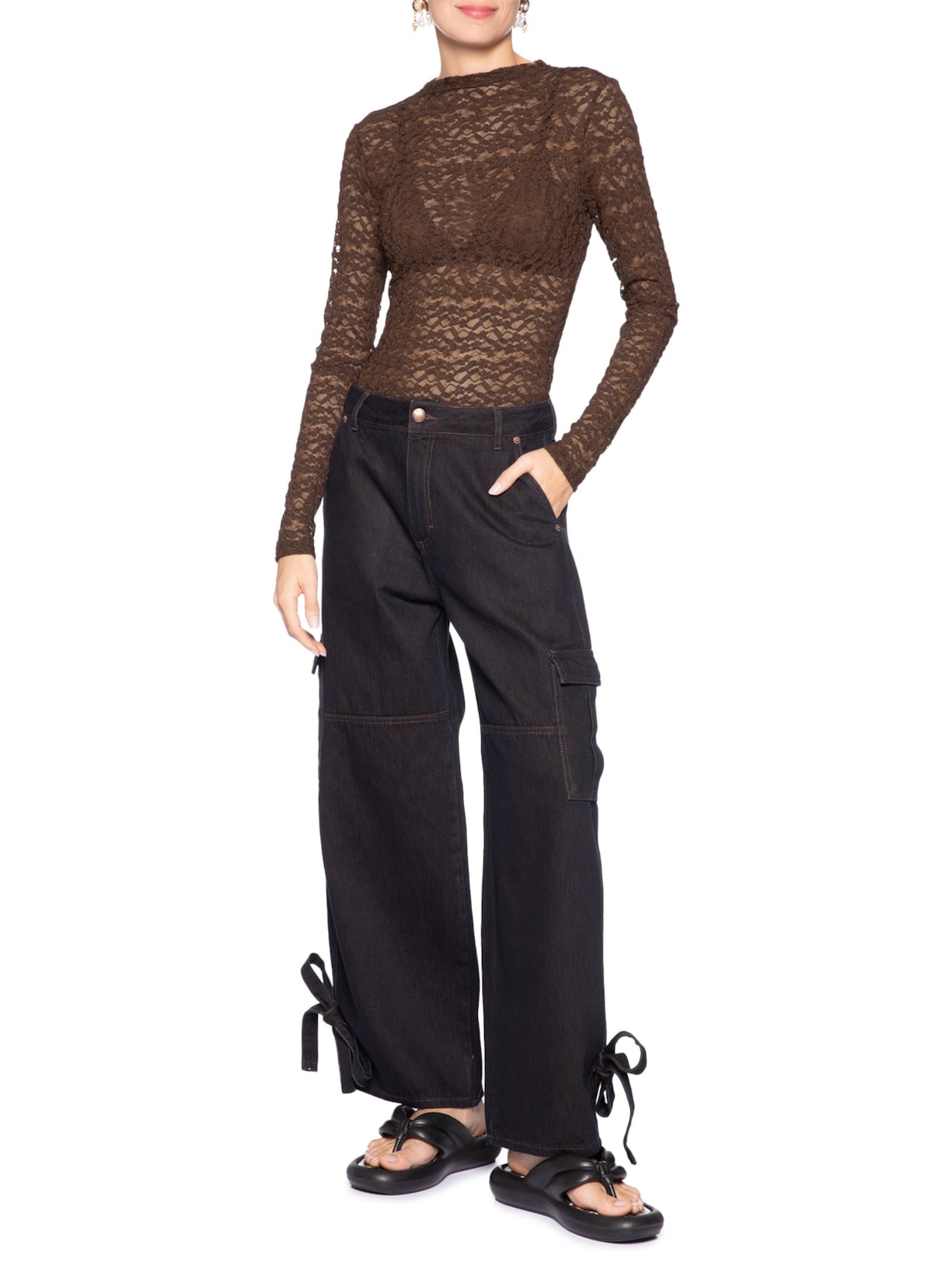 Blusa Feminina Renda Marrom Farm