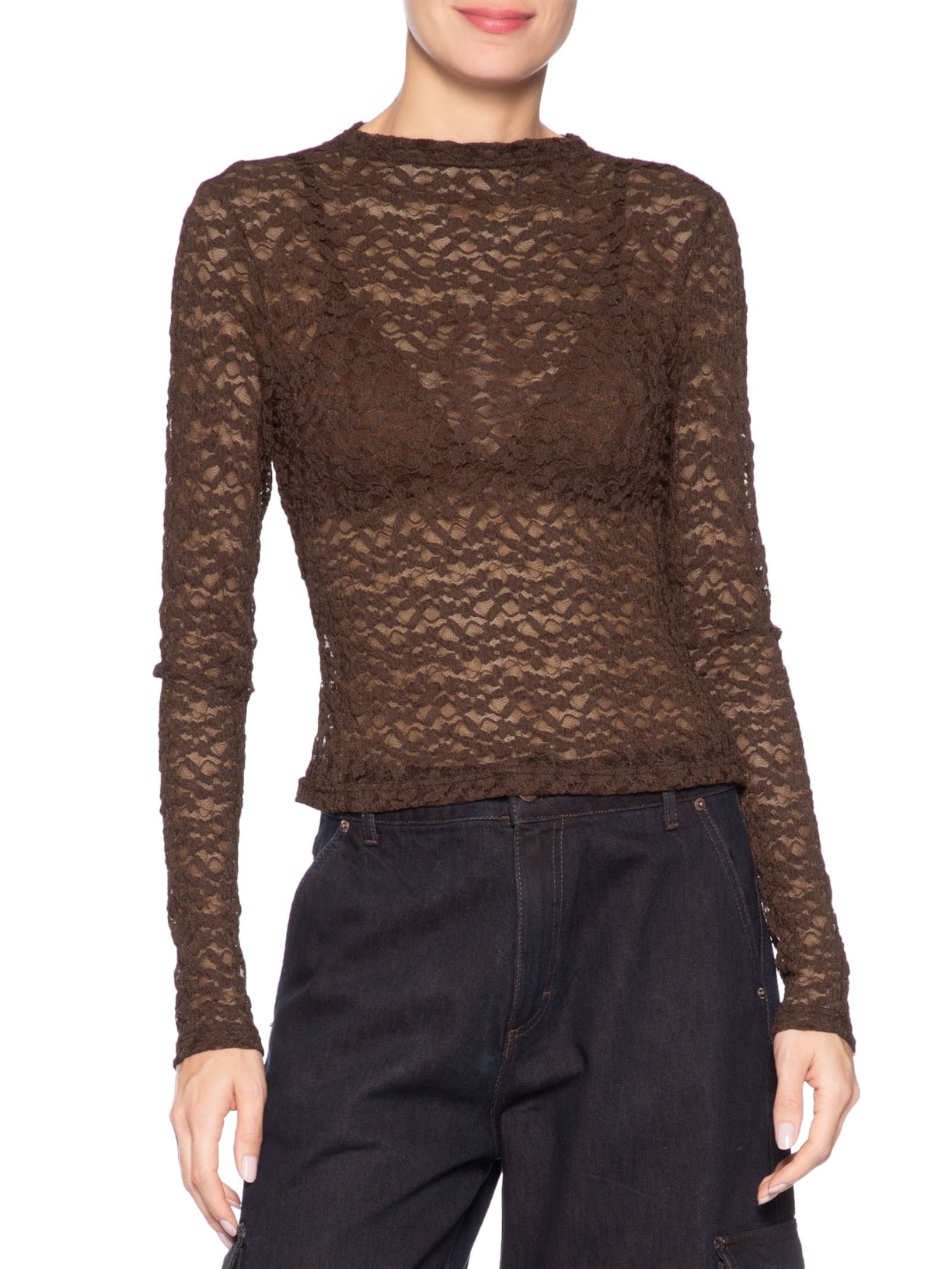 Blusa Feminina Renda Marrom Farm