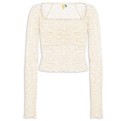 Blusa Feminina Rendada Decote Reto Artesanal - Off White