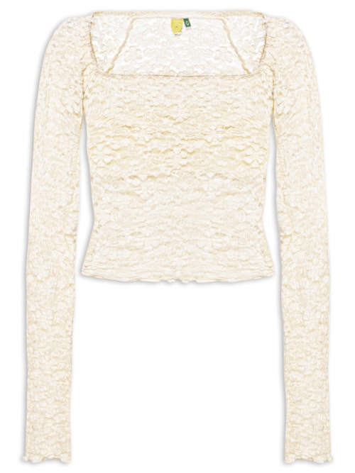 Blusa Feminina Rendada Decote Reto Artesanal - Off White