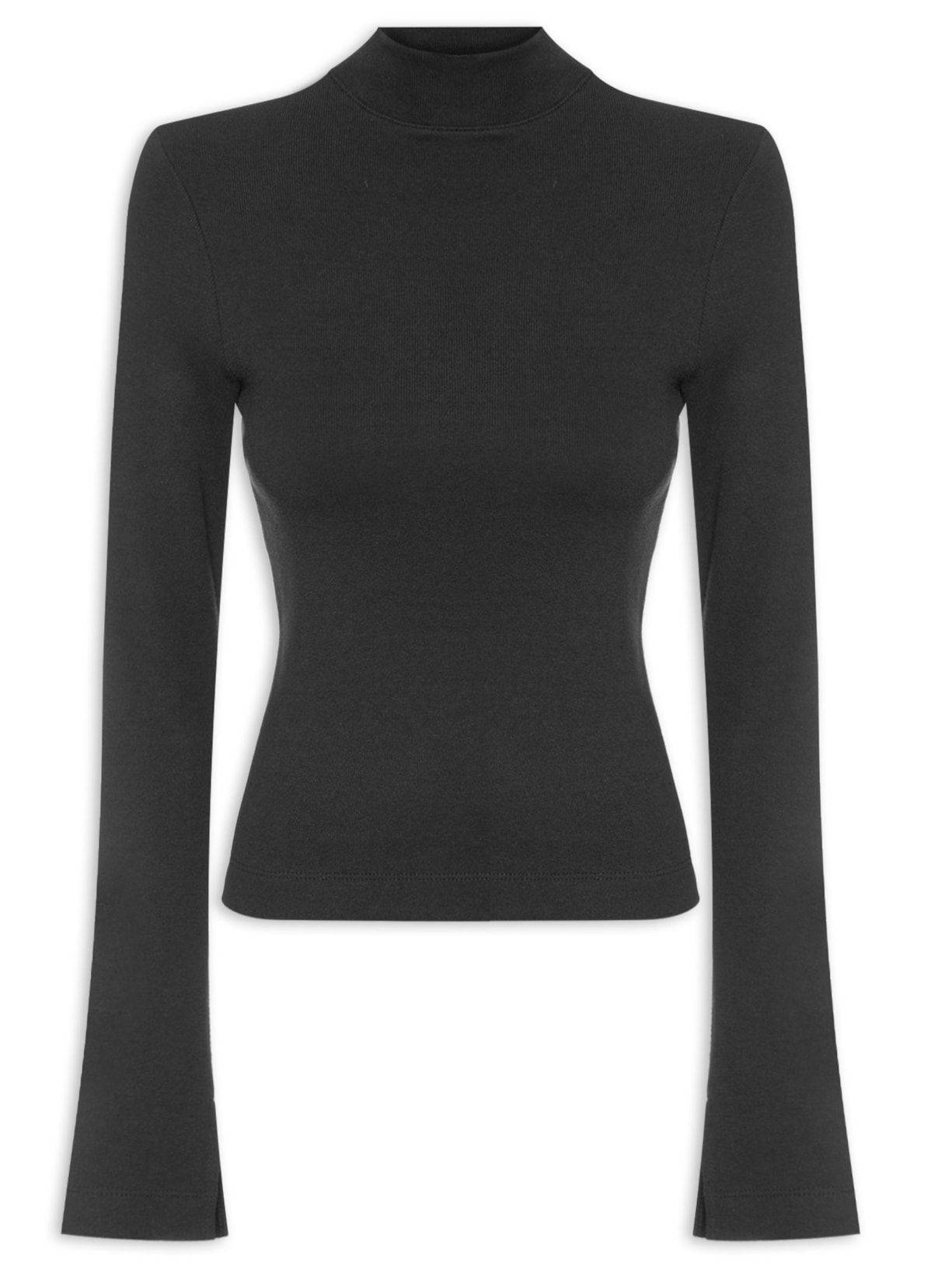 Blusa Feminina Rib Manga Longa - Preto