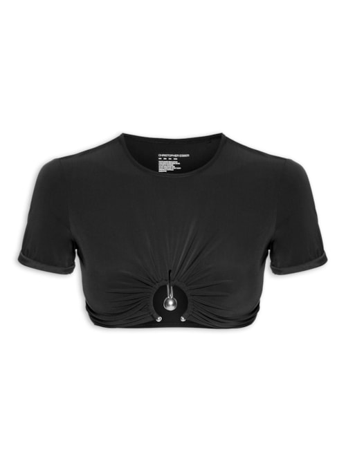 Blusa Feminina Ruched Orbit Crop Swim Tee - Preto