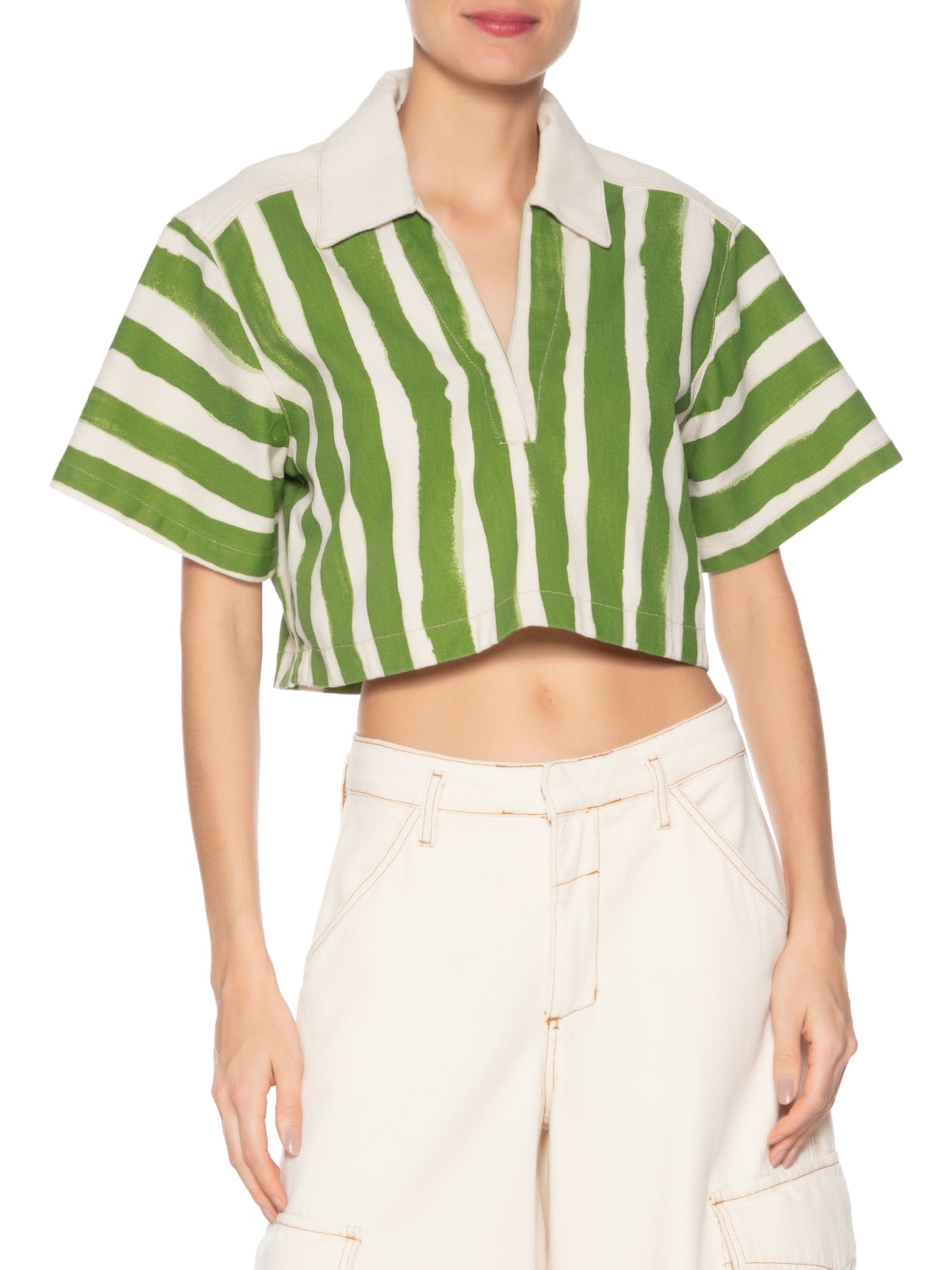 Blusa Feminina Sarja Estampa Listras Verde Animale Jeans