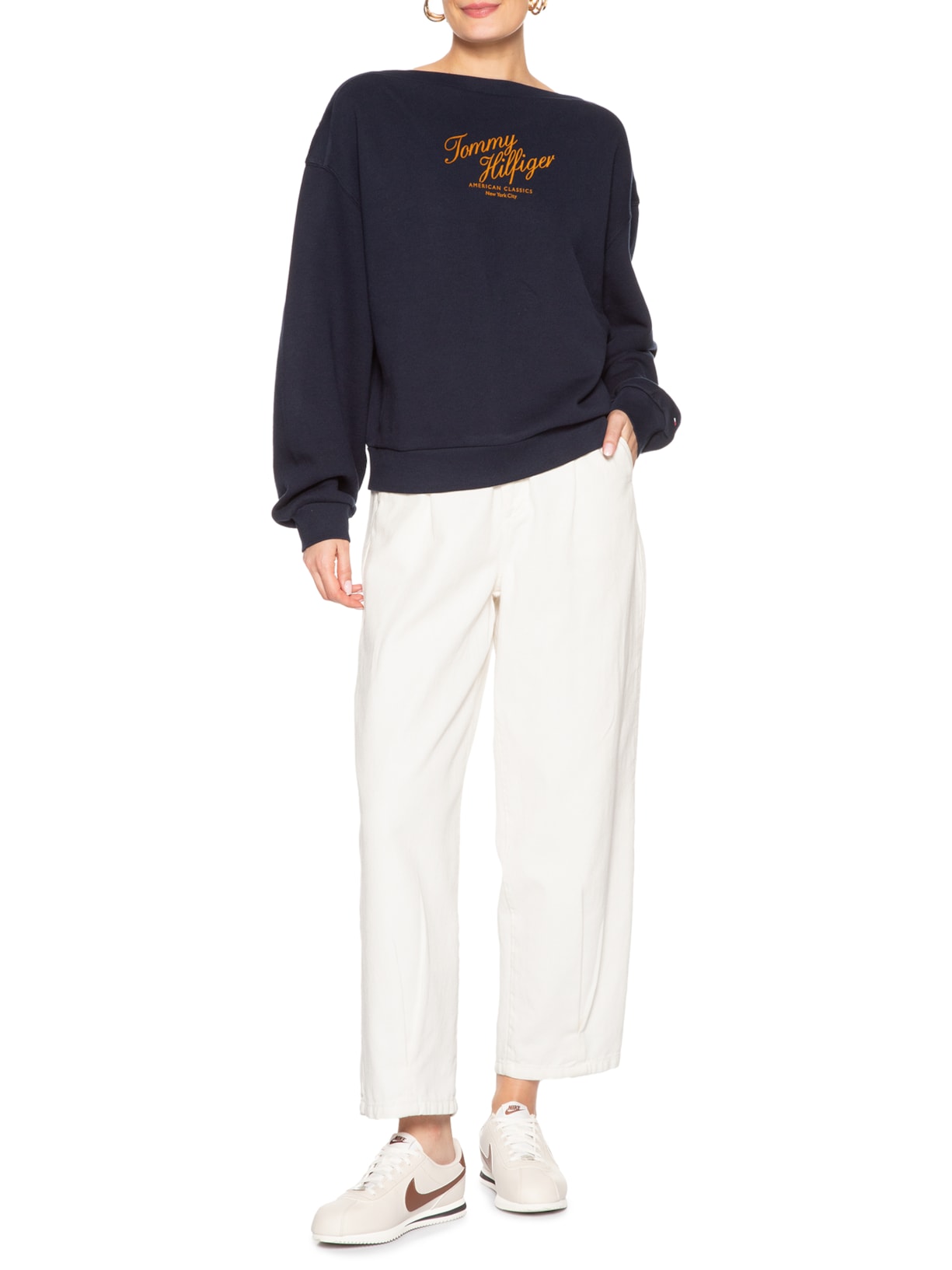 Blusa Feminina Script Terry Azul Tommy Hilfiger