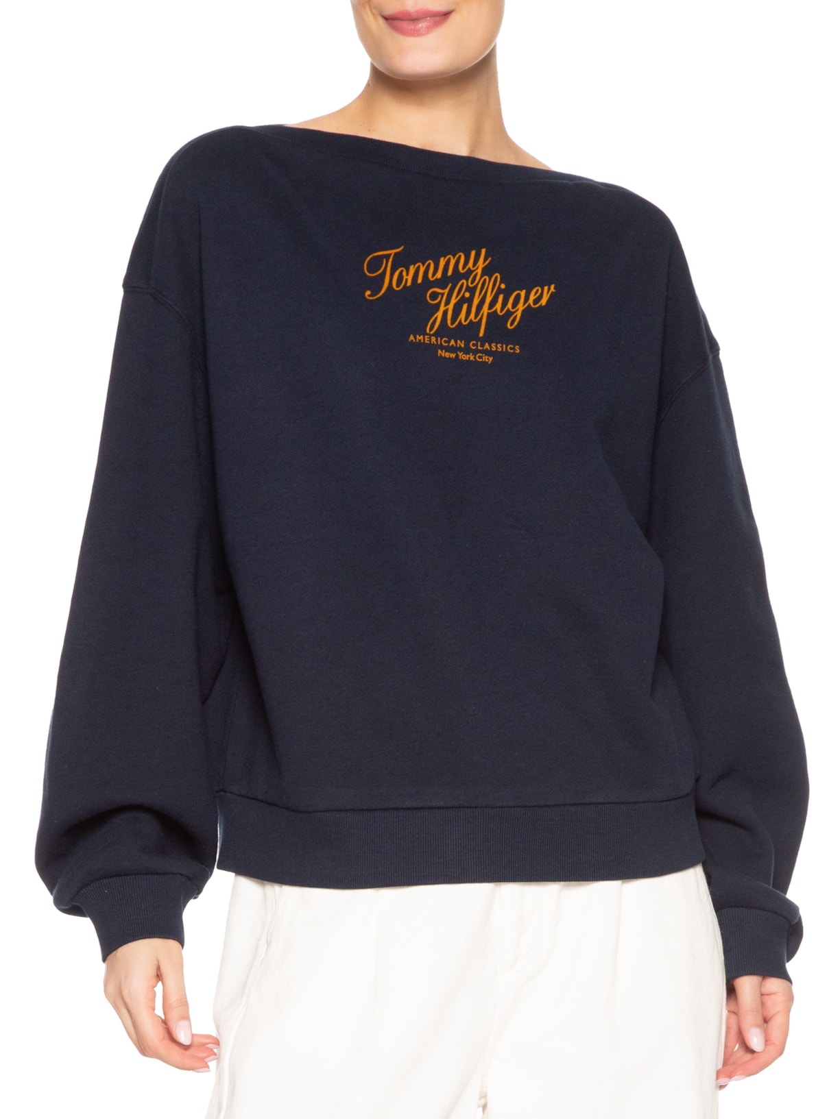 Blusa Feminina Script Terry Azul Tommy Hilfiger