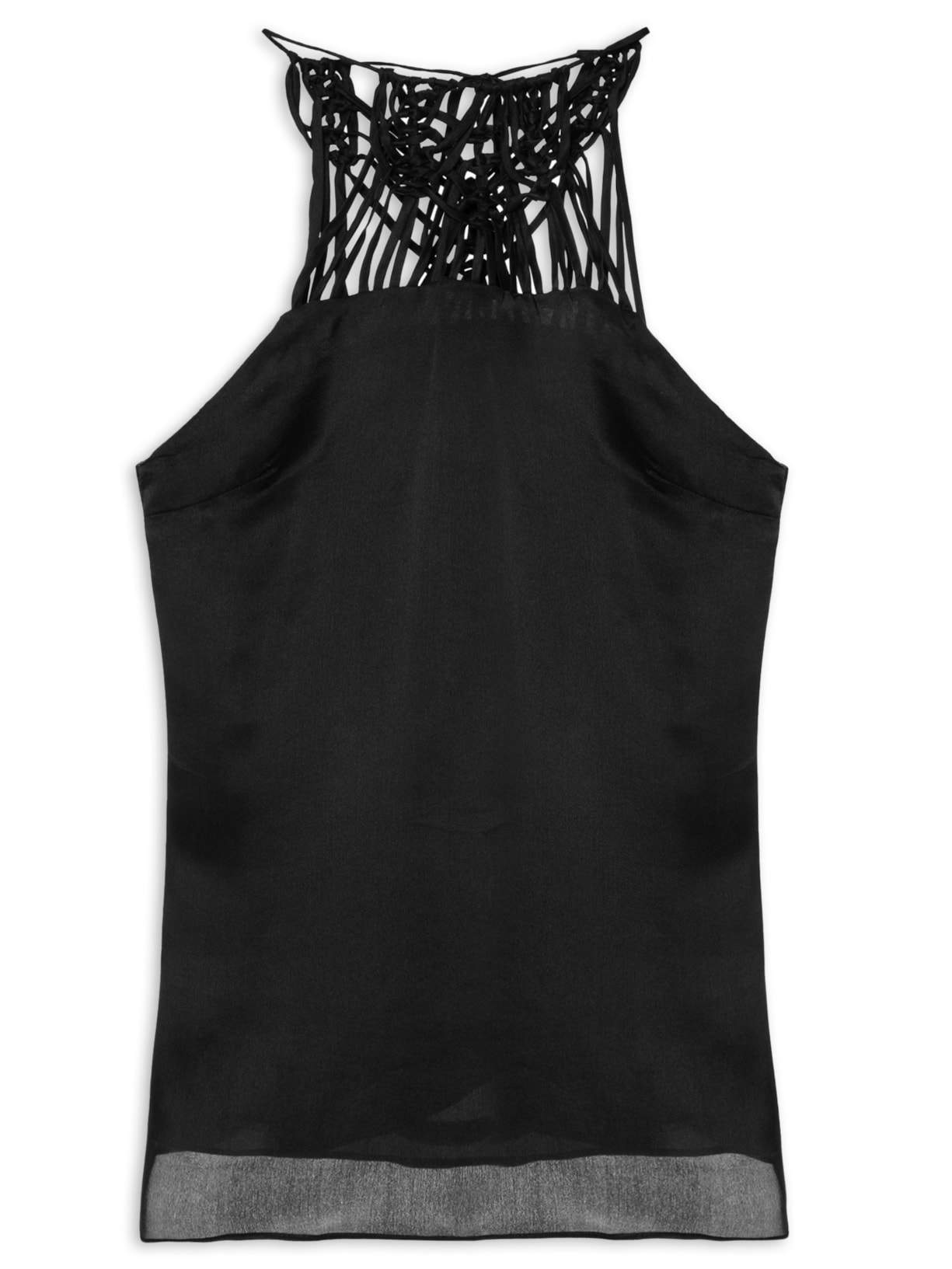 Blusa Feminina Seda Pura Macramê Handmade - Preto