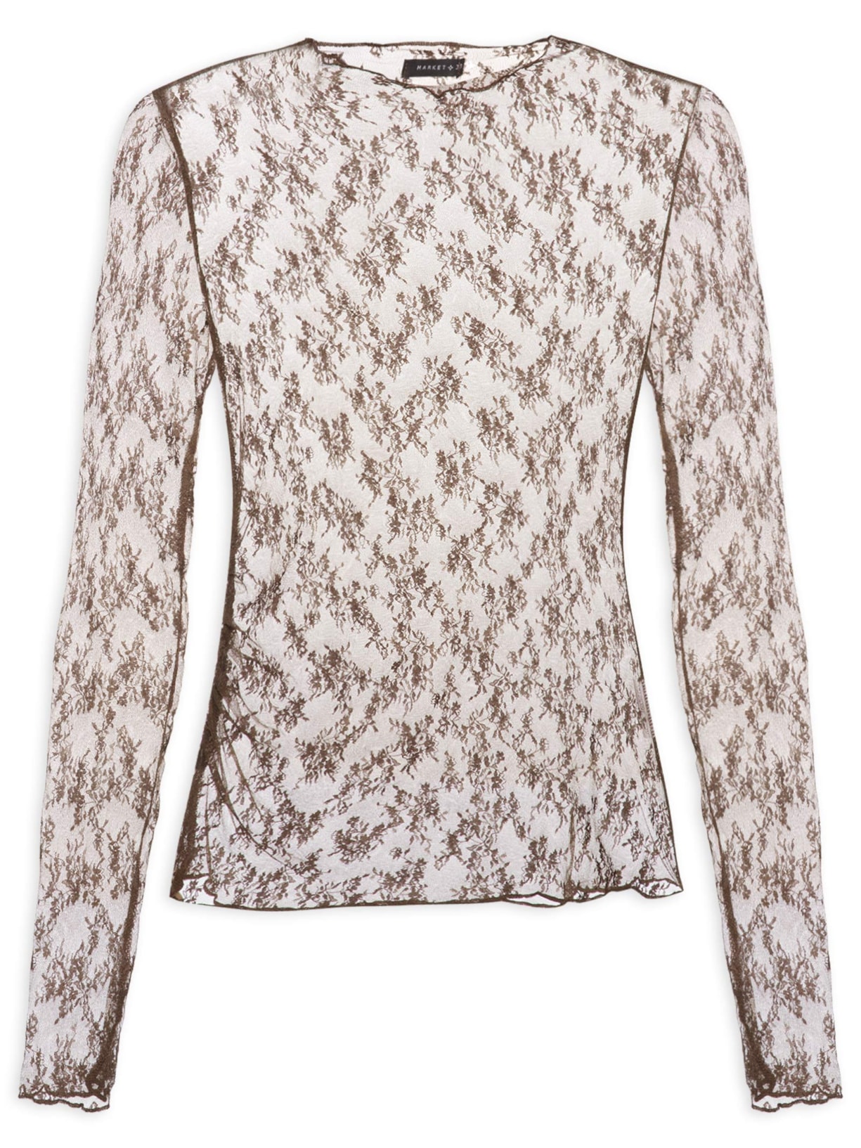 Blusa Feminina Segunda Pele Em Renda Marrom Market 33