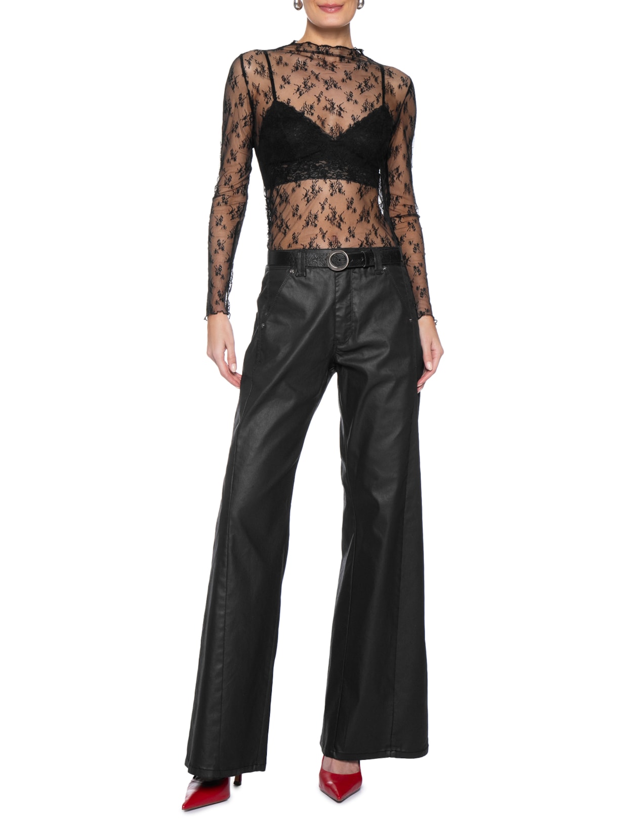 Blusa Feminina Segunda Pele Em Renda Preto Market 33