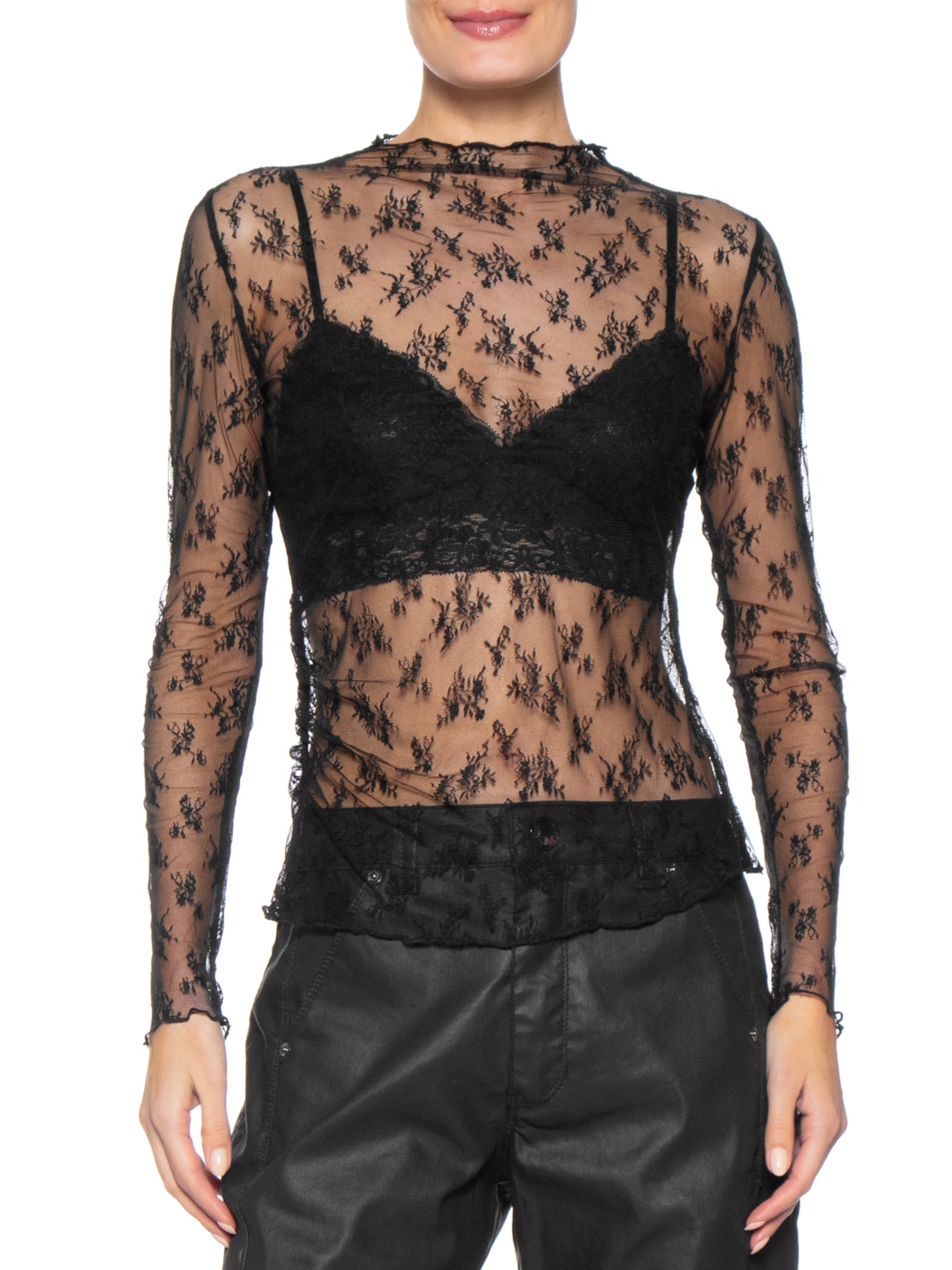 Blusa Feminina Segunda Pele Em Renda Preto Market 33