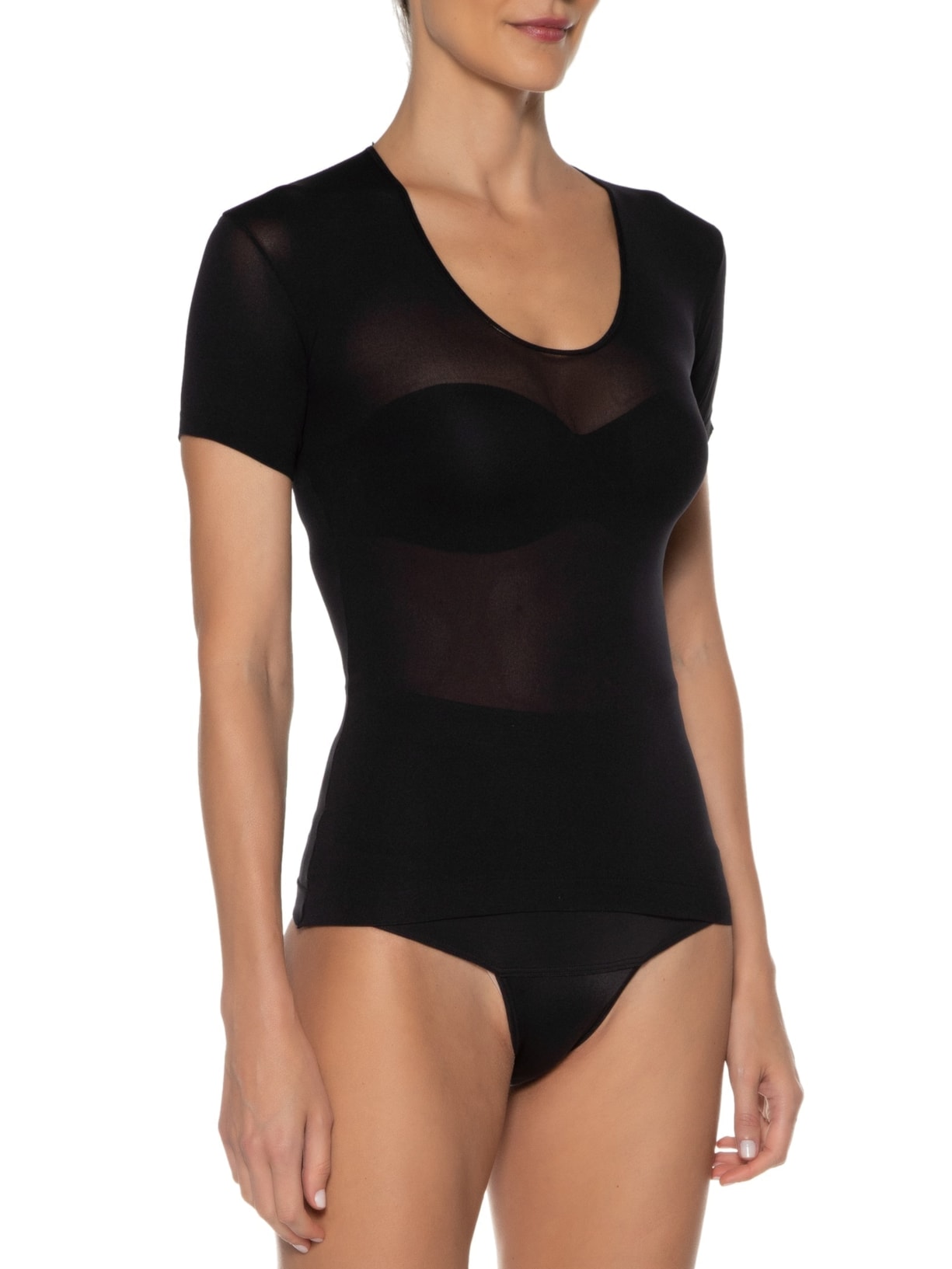 Blusa Feminina Segunda Pele Microfibra Manga Curta Fio 70 Preto Lupo