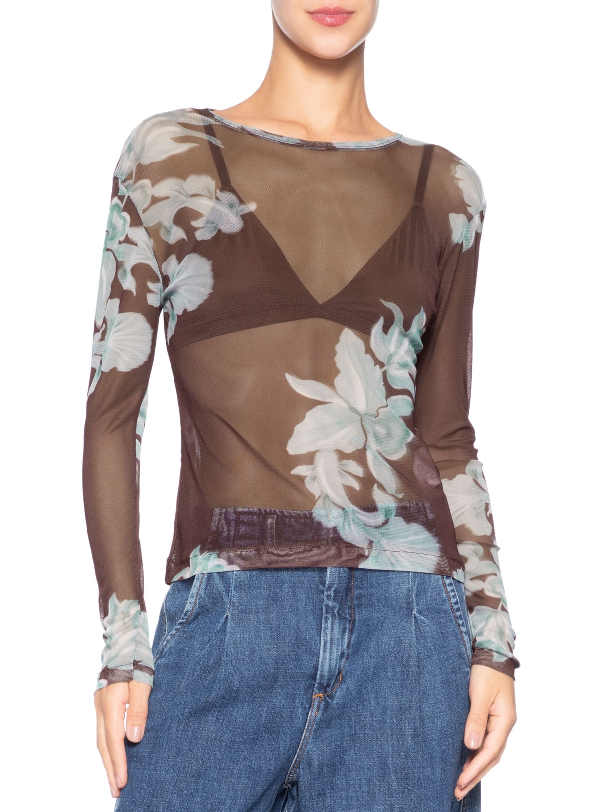 Blusa Feminina Segunda Pele Tule Estampa Lagoa Marrom Dress To