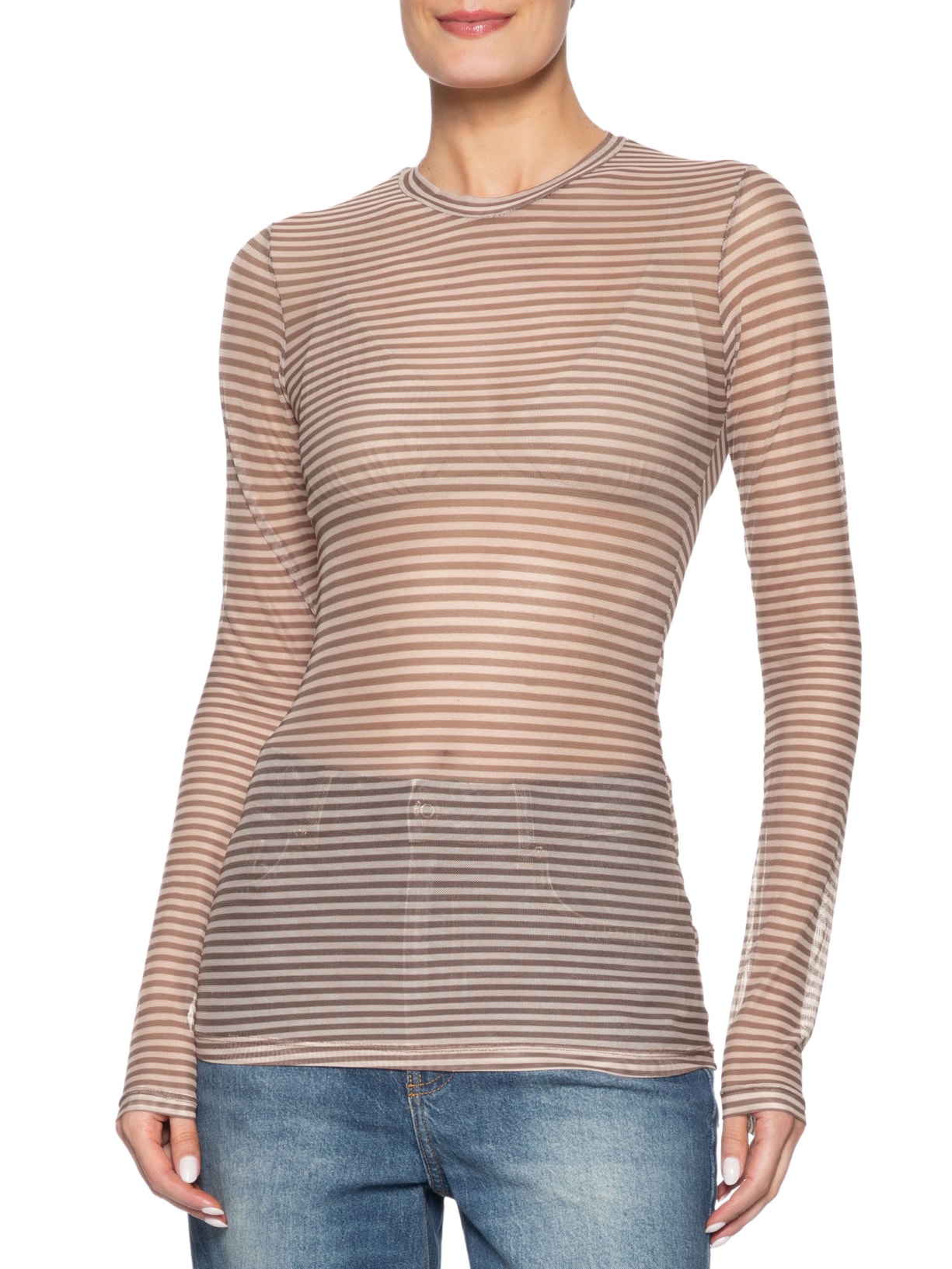 Blusa Feminina Segunda Pele Tule Listra Marrom Animale