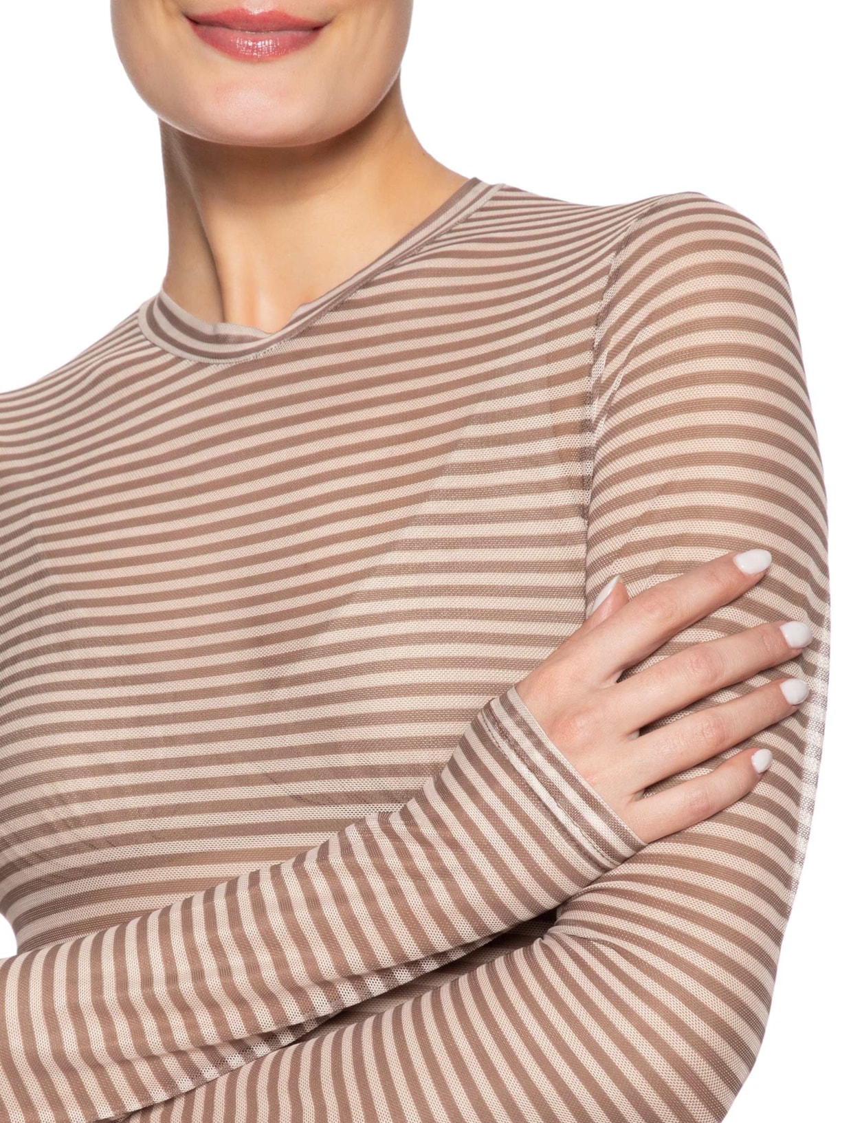 Blusa Feminina Segunda Pele Tule Listra Marrom Animale
