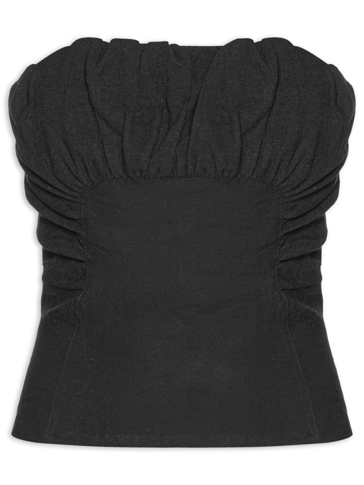 Blusa Feminina sem Alça com Franzidos - Preto