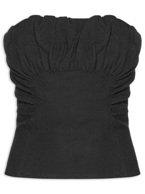 Blusa Feminina sem Alça com Franzidos - Preto
