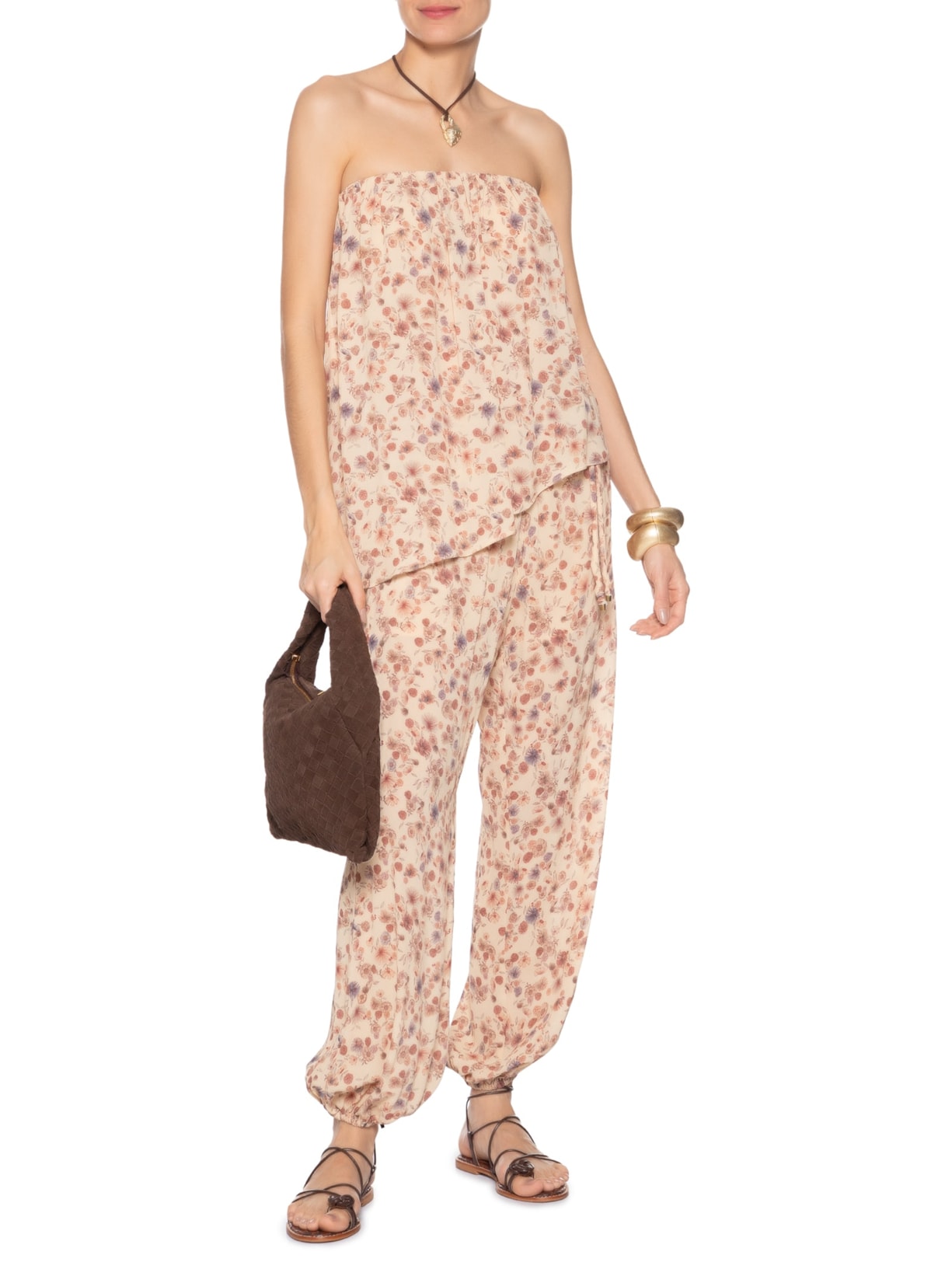 Blusa Feminina Sem Alça Ggt Estampa Fleur Bege Maria Filó