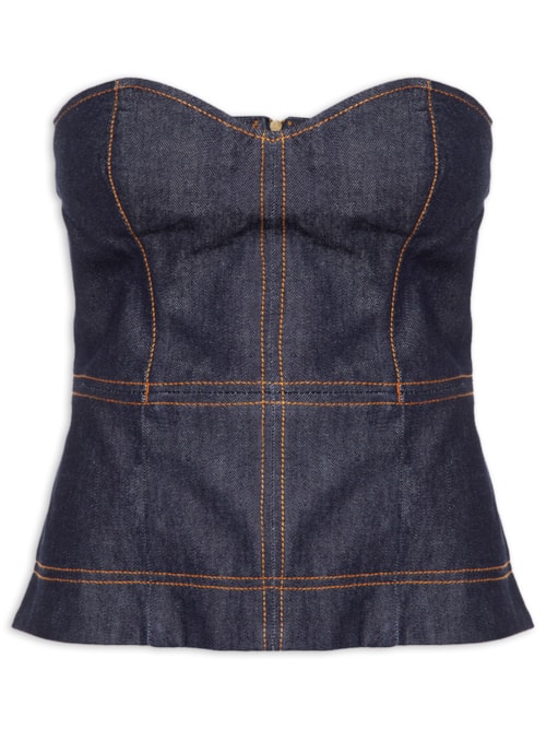 Blusa Feminina Sem Alça Jeans Raw - Azul