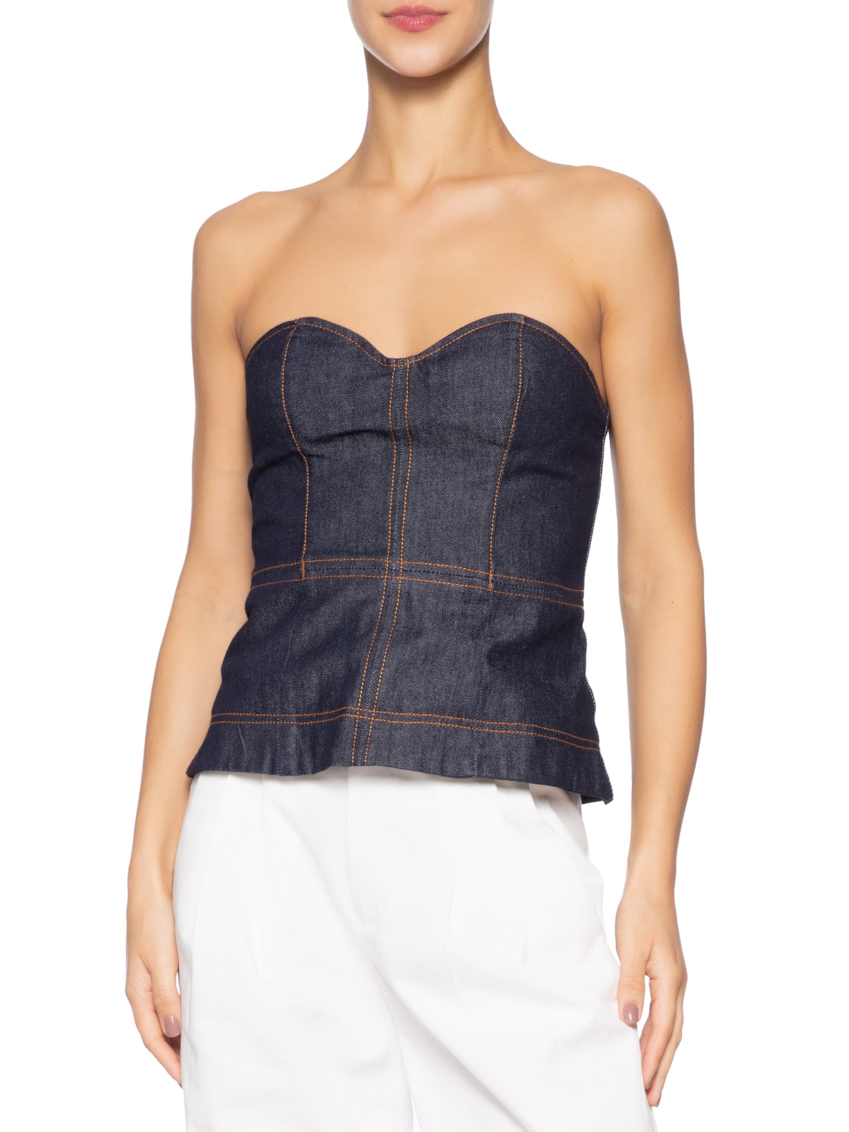Blusa Feminina Sem Alça Jeans Raw Azul Animale