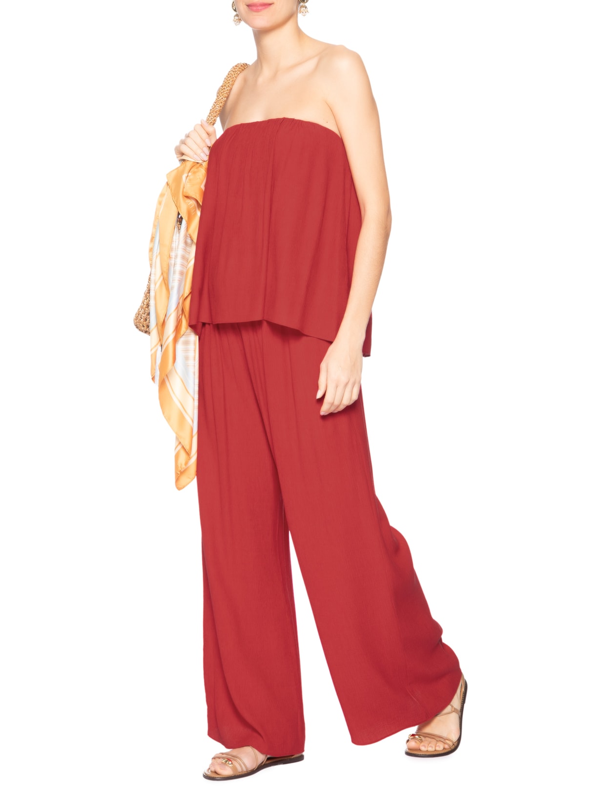 Blusa Feminina Sem Alça Textura Vermelho Farm