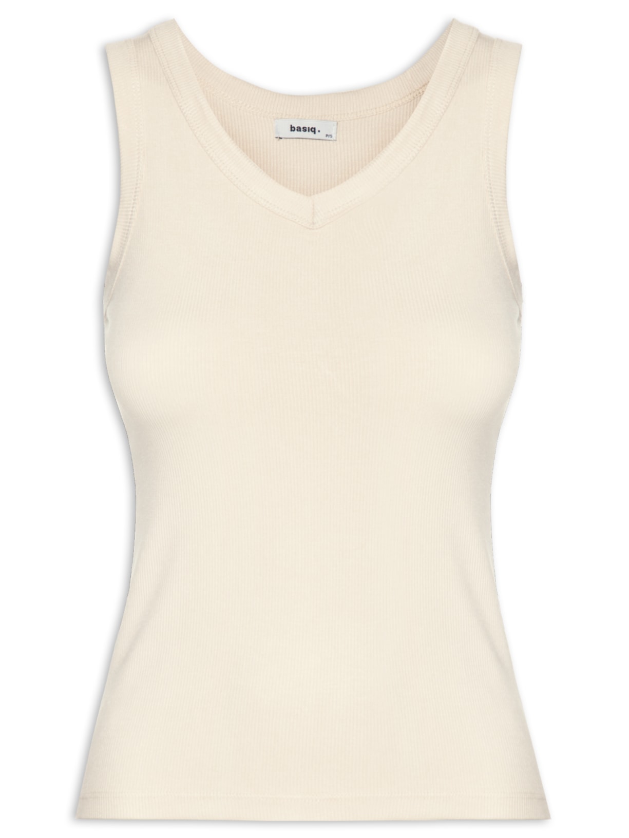 Blusa Feminina Sem Manga Básica Decote V - Bege