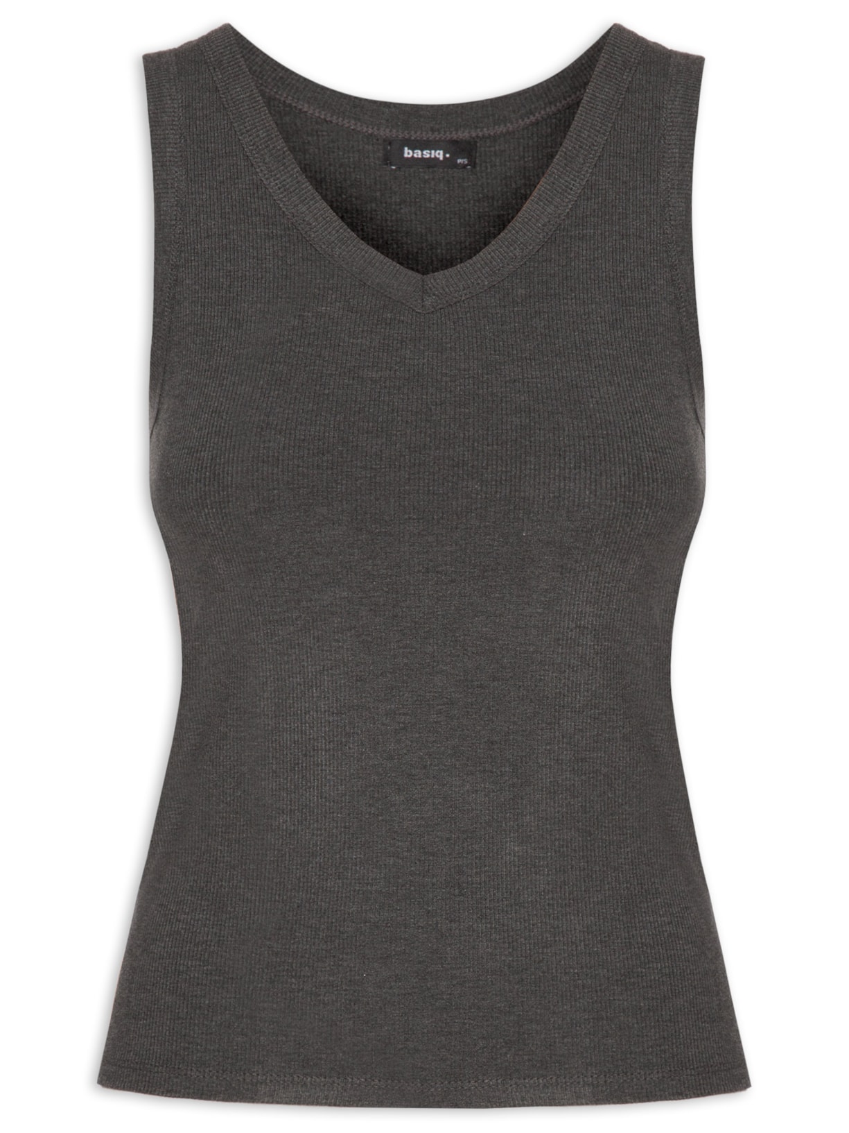 Blusa Feminina Sem Manga Básica Decote V - Cinza