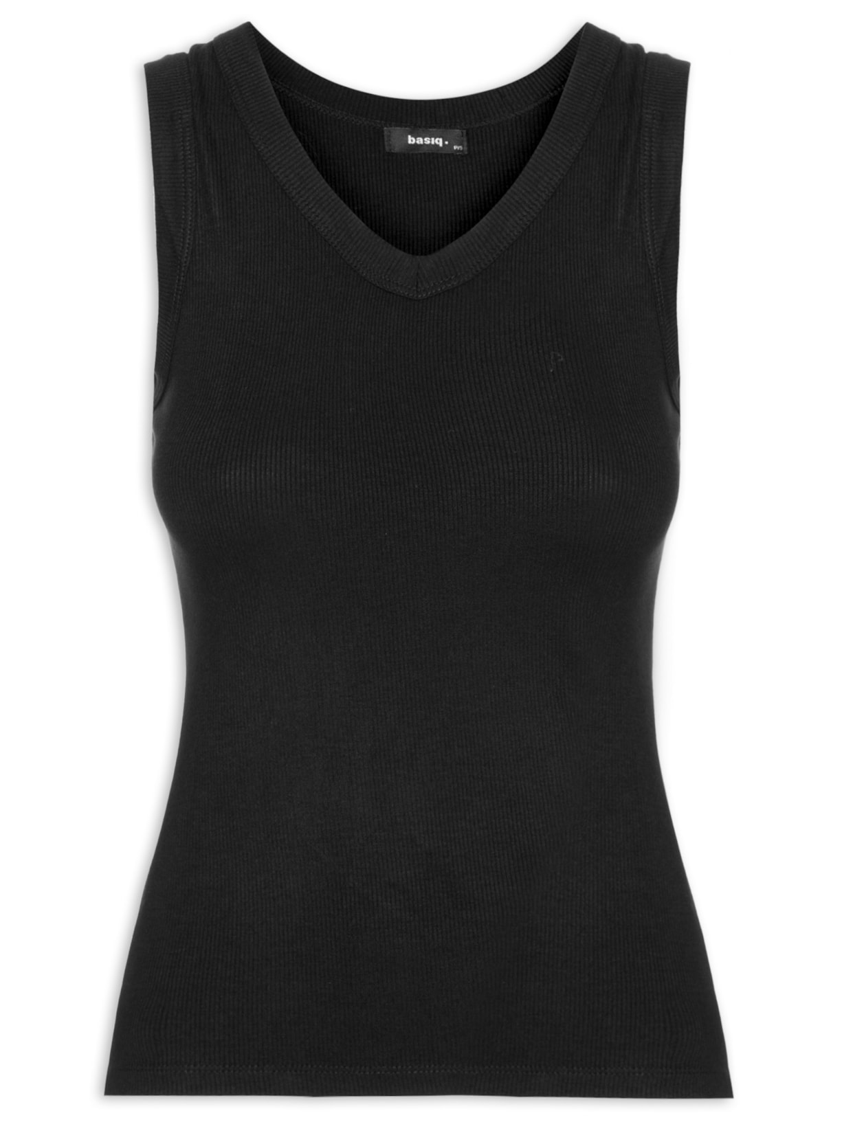Blusa Feminina Sem Manga Básica Decote V - Preto