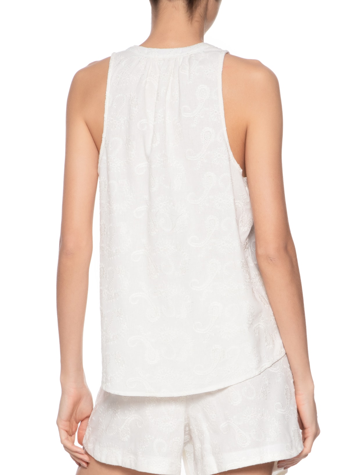 Blusa Feminina Sem Manga Bordado Paisley Branco Maria Filó