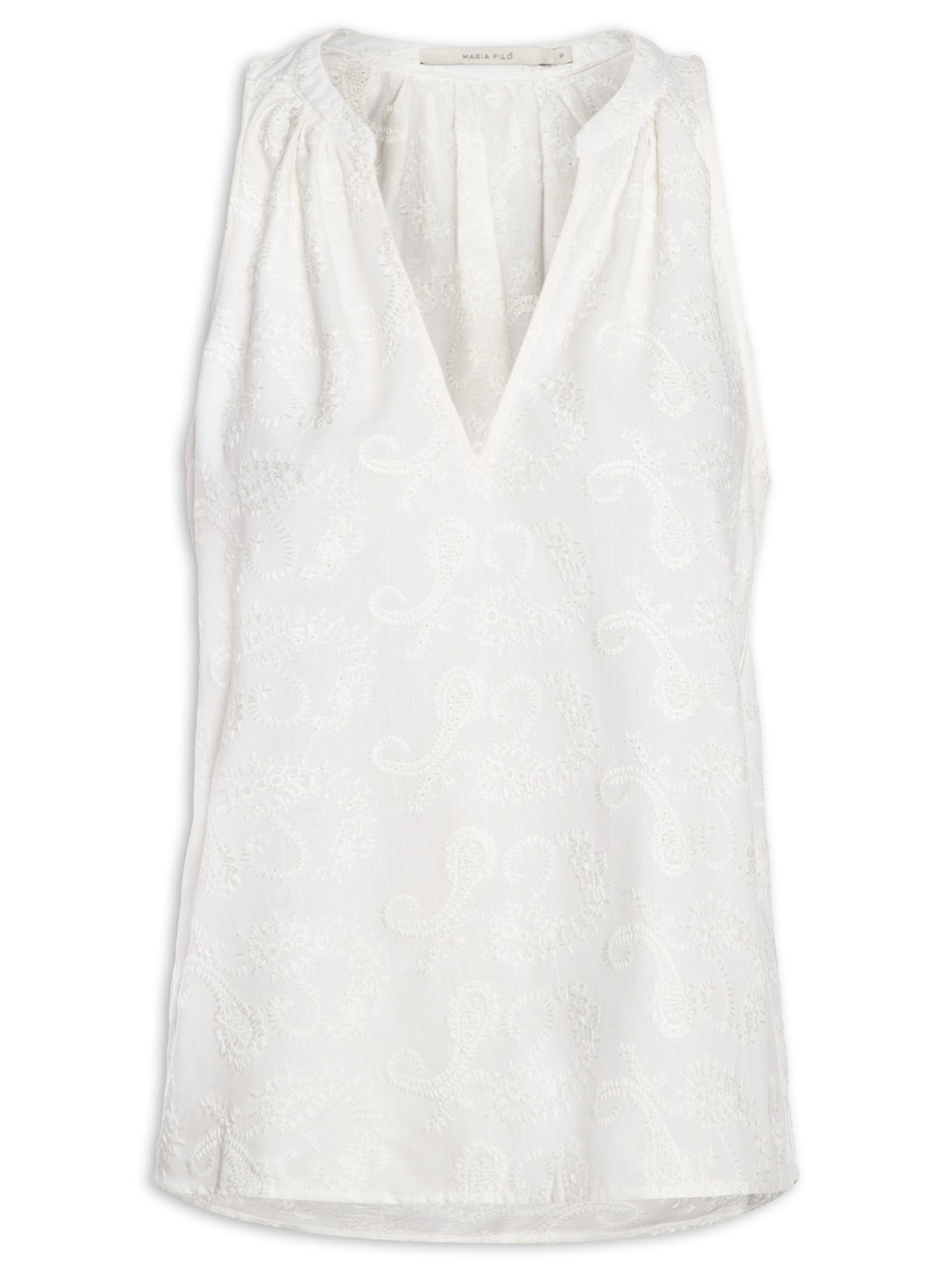 Blusa Feminina Sem Manga Bordado Paisley Branco Maria Filó