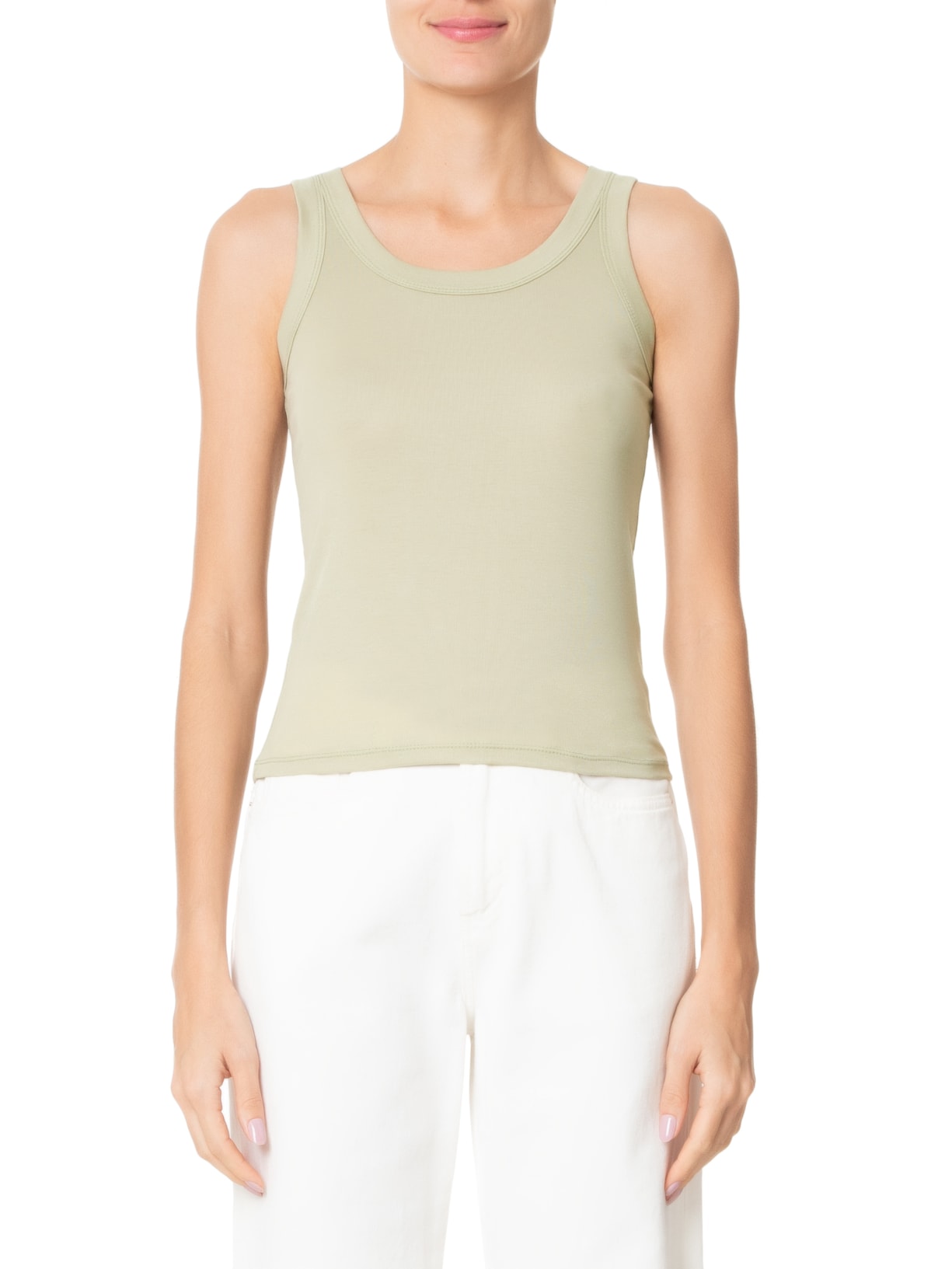 Blusa Feminina Sem Manga Canelada Cavada Verde Basiq