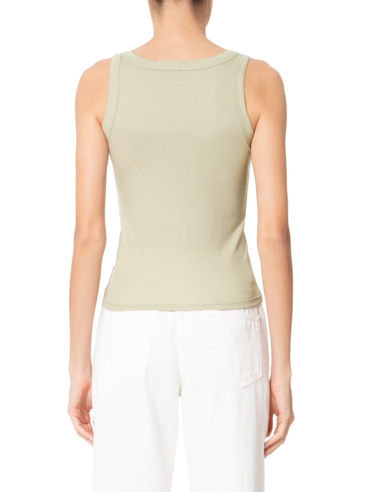 Blusa Feminina Sem Manga Canelada Cavada Verde Basiq