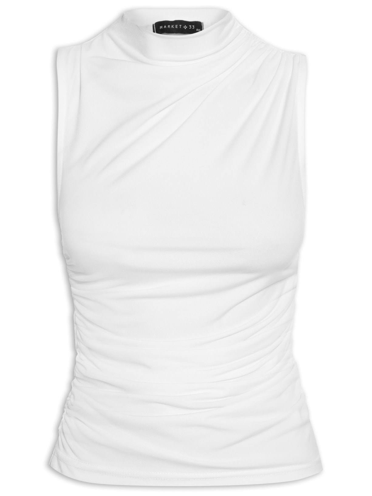 Blusa Feminina Sem Manga Com Drapeados - Branco