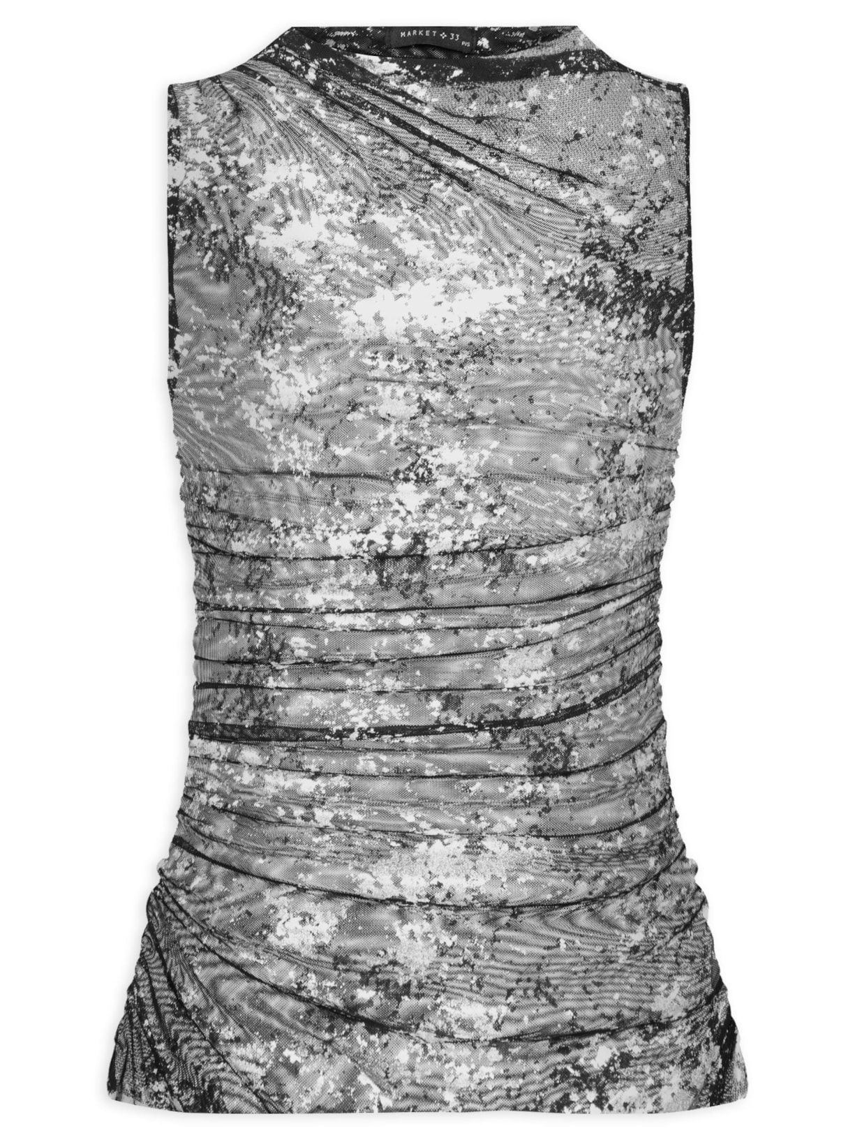 Blusa Feminina Sem Manga Com Drapeados E Detalhes Em Foil - Preto