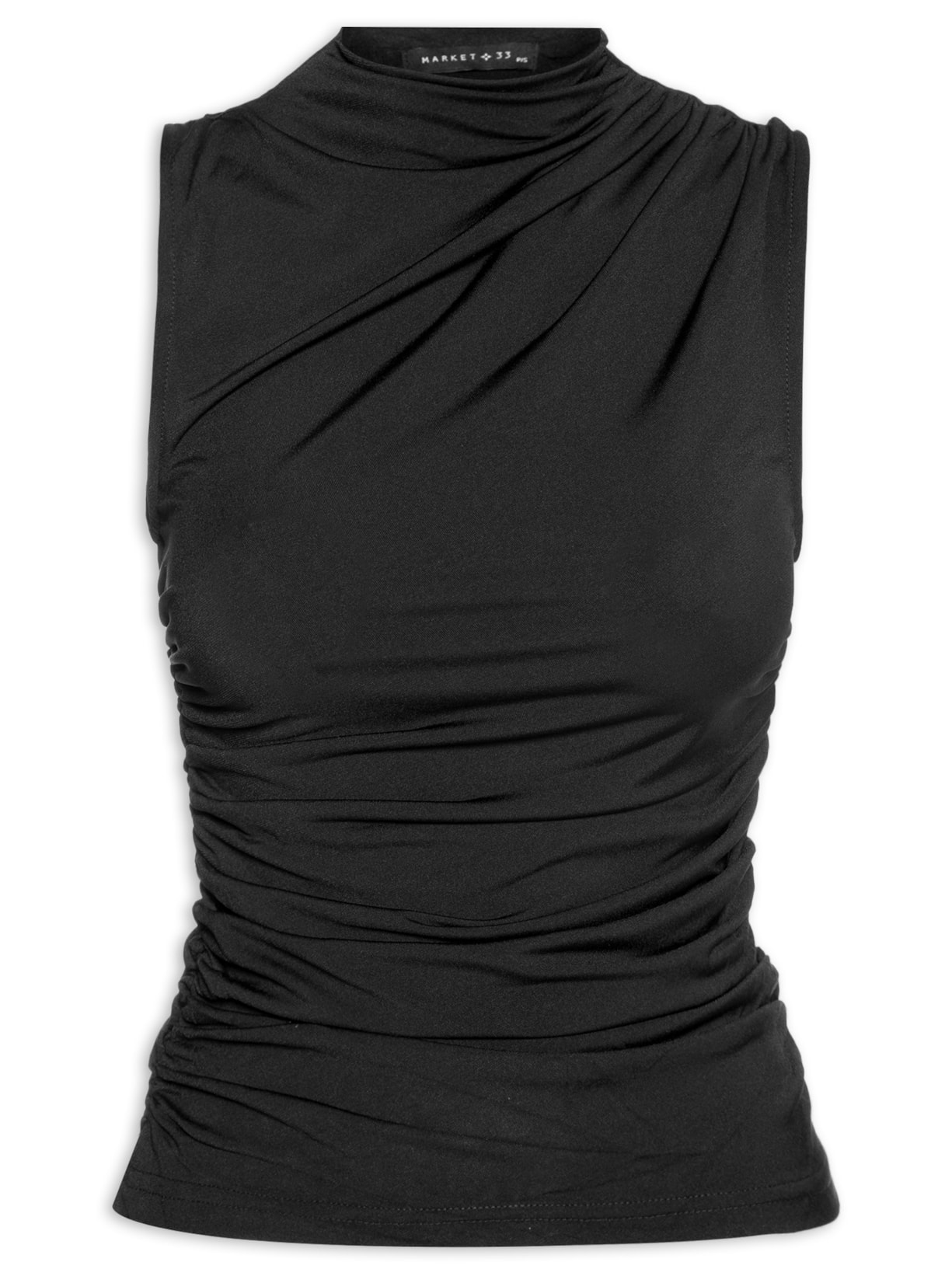 Blusa Feminina Sem Manga Com Drapeados - Preto