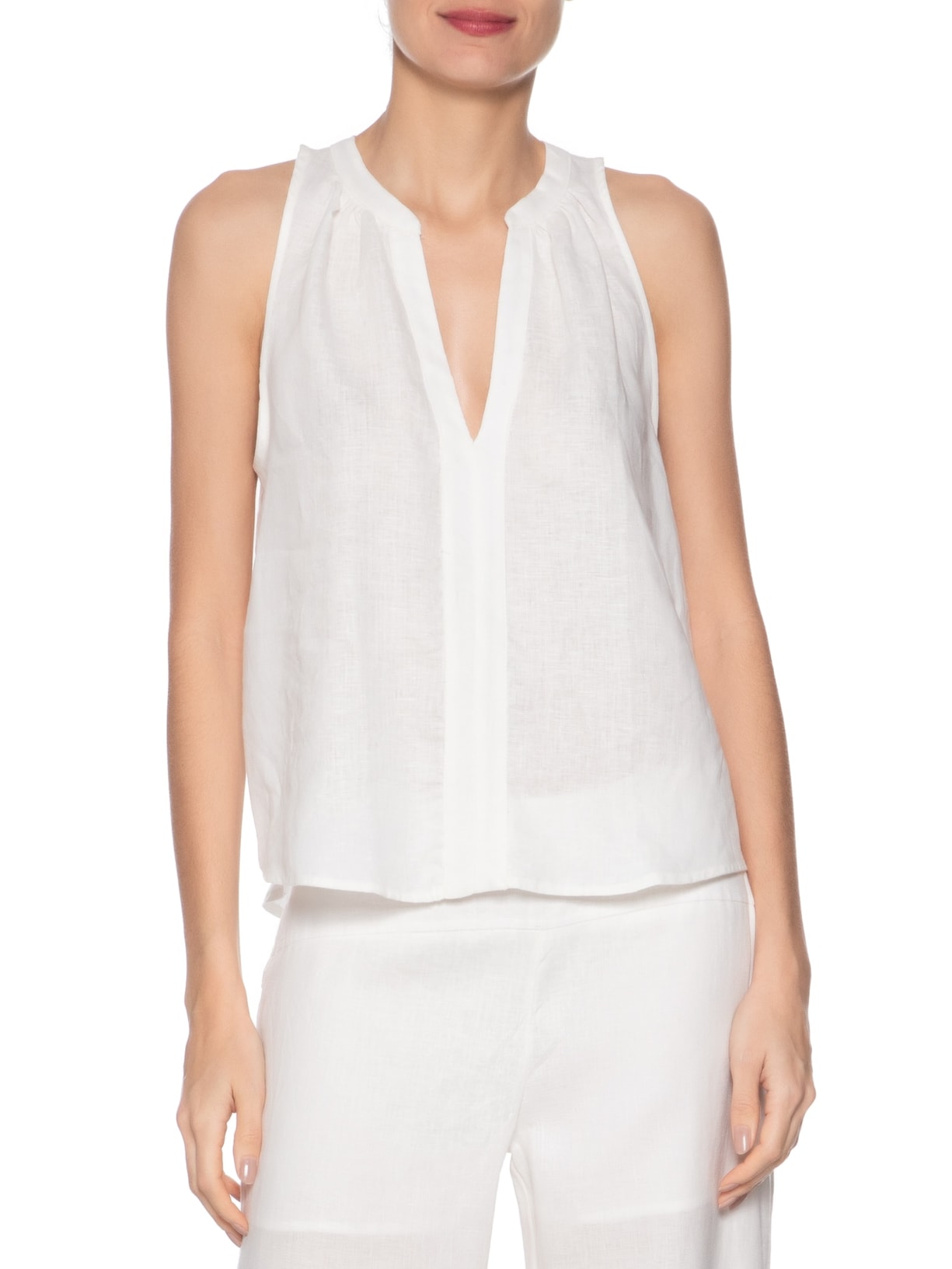 Blusa Feminina Sem Manga Decote V Branco Maria Filó