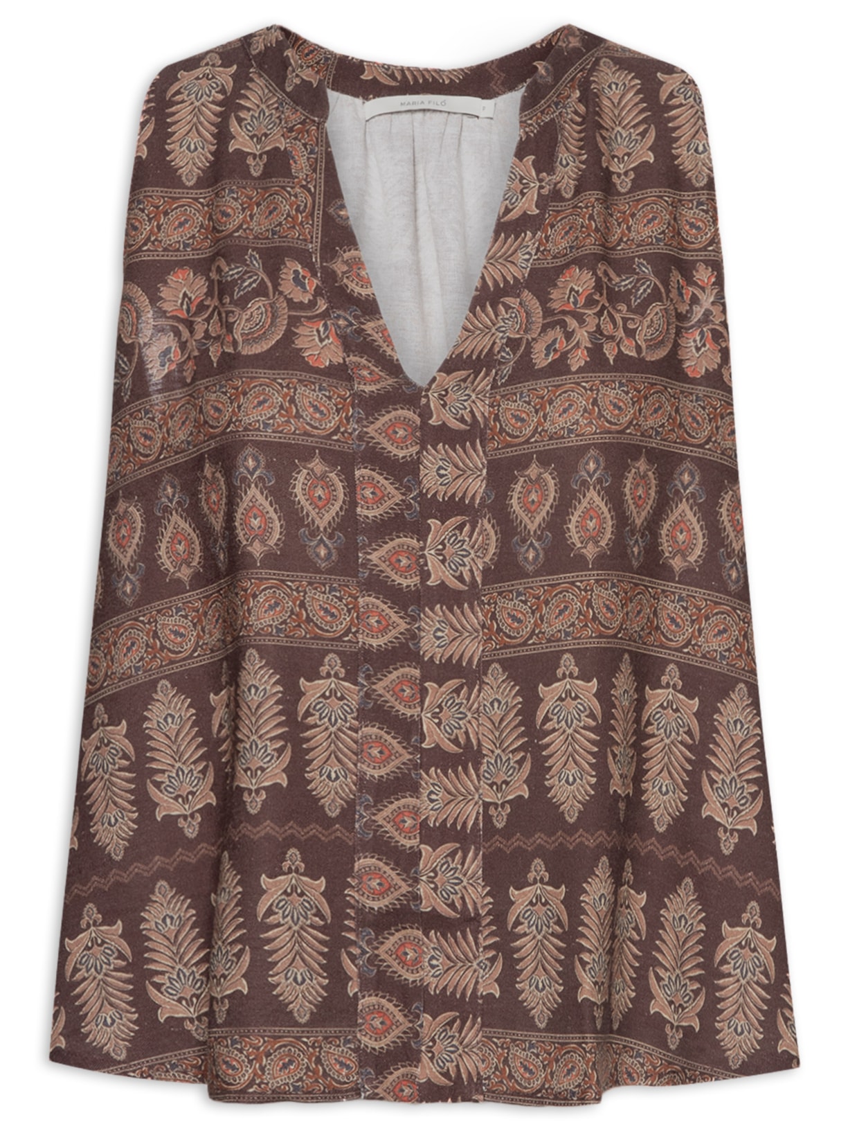 Blusa Feminina Sem Manga Decote V Estampa Ava Linho - Marrom