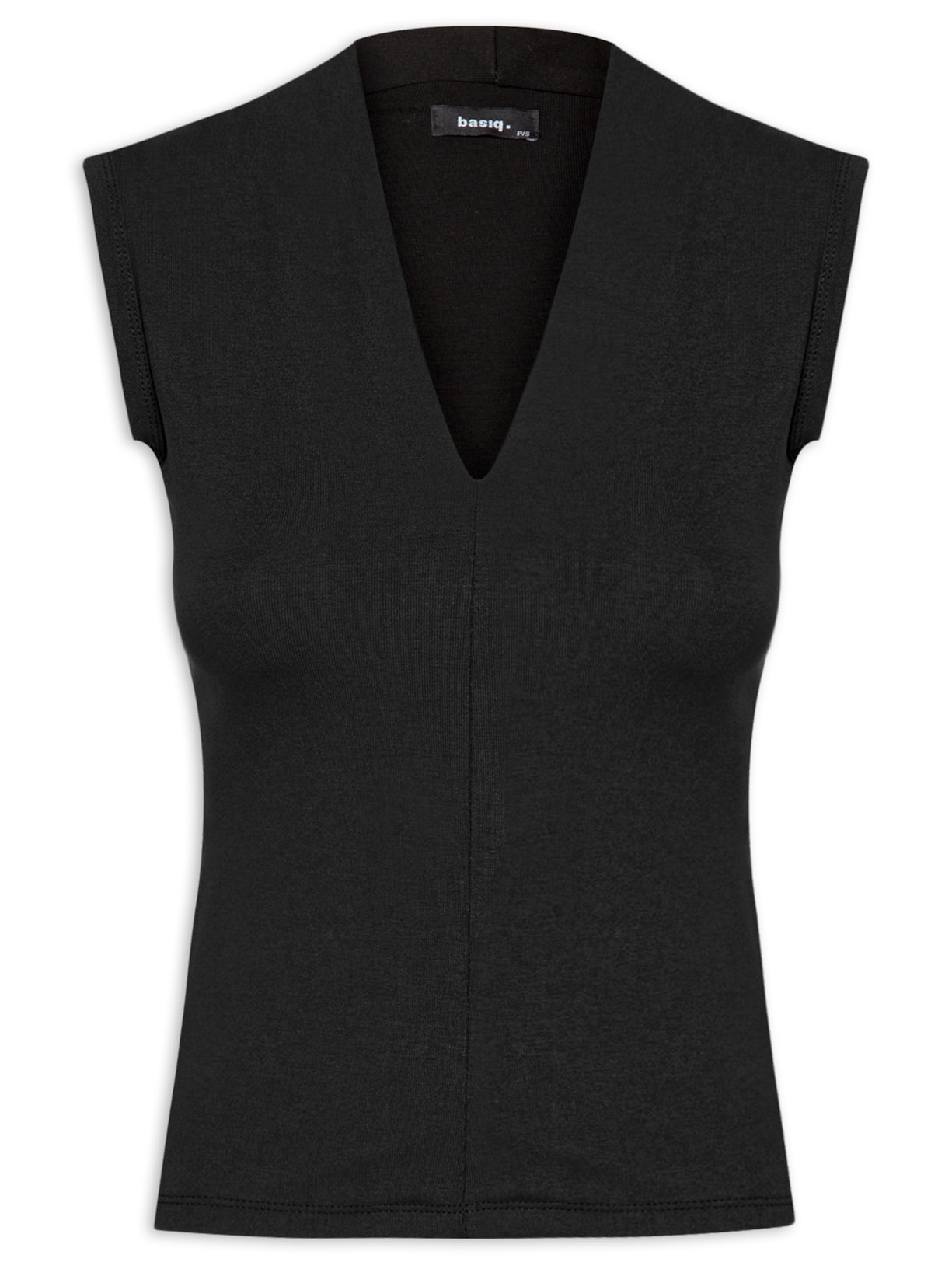 Blusa Feminina Sem Manga Decote V - Preto