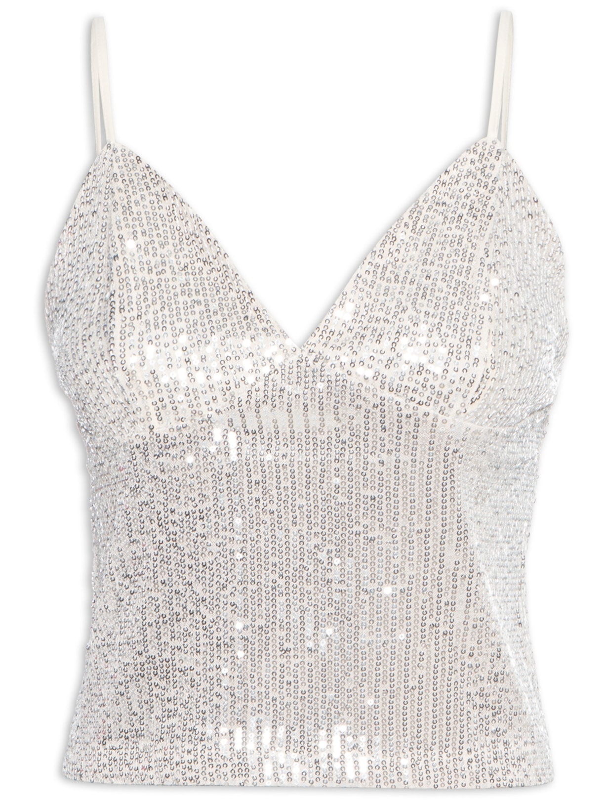 Blusa Feminina Sem Manga Em Paetê - Prata