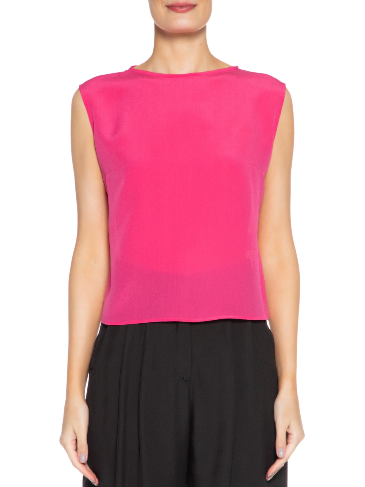Blusa Feminina Sem Manga Em Seda Pura Rosa '2Essential