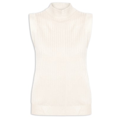 Blusa Feminina Sem Manga em Tricot - Bege