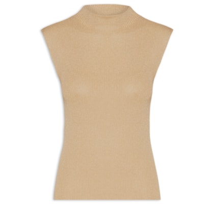 Blusa Feminina sem Manga em Tricot - Bege