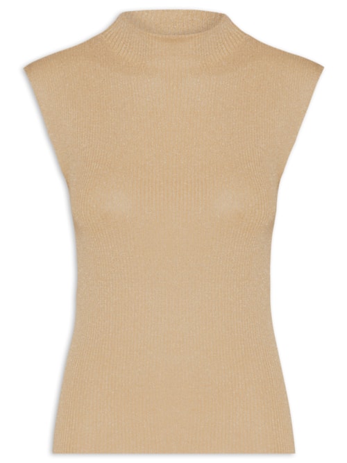 Blusa Feminina sem Manga em Tricot - Bege