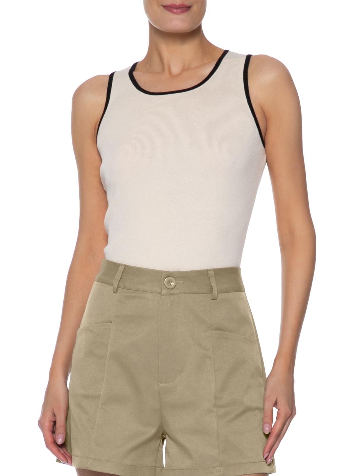 Blusa Feminina Sem Manga Em Tricot Bicolor Bege Basiq