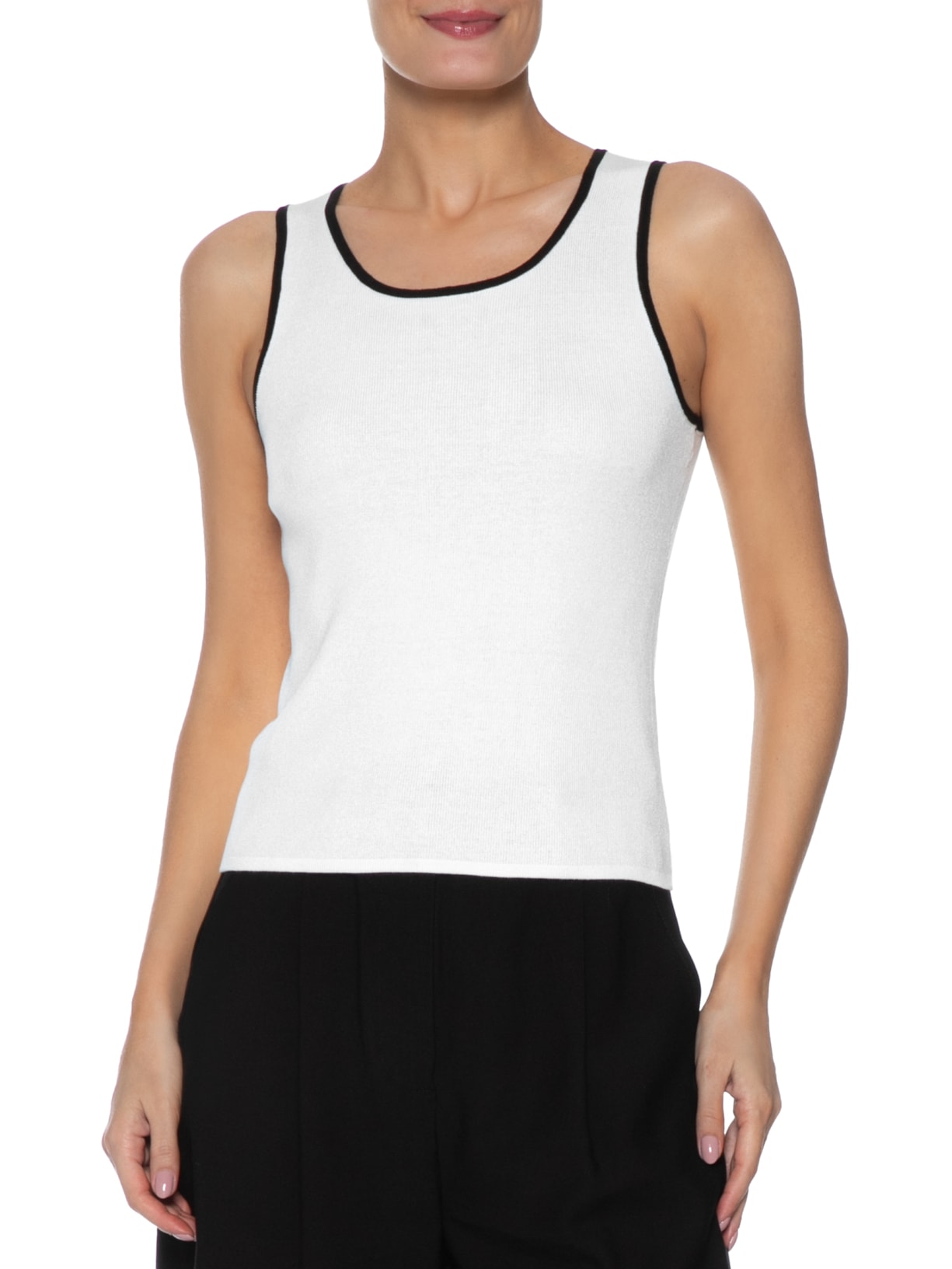 Blusa Feminina Sem Manga Em Tricot Bicolor Branco Basiq
