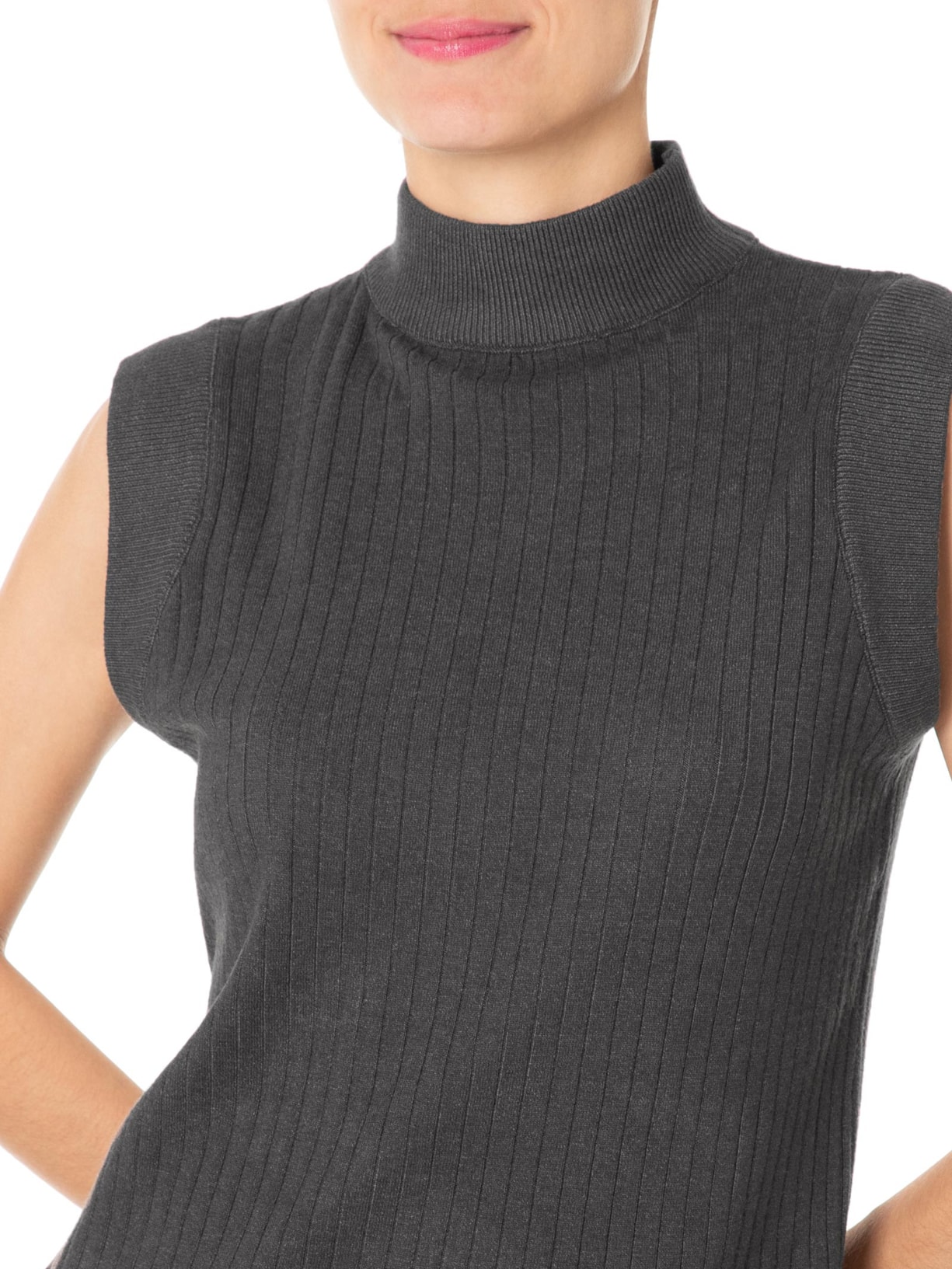 Blusa Feminina Sem Manga em Tricot Cinza '2Essential