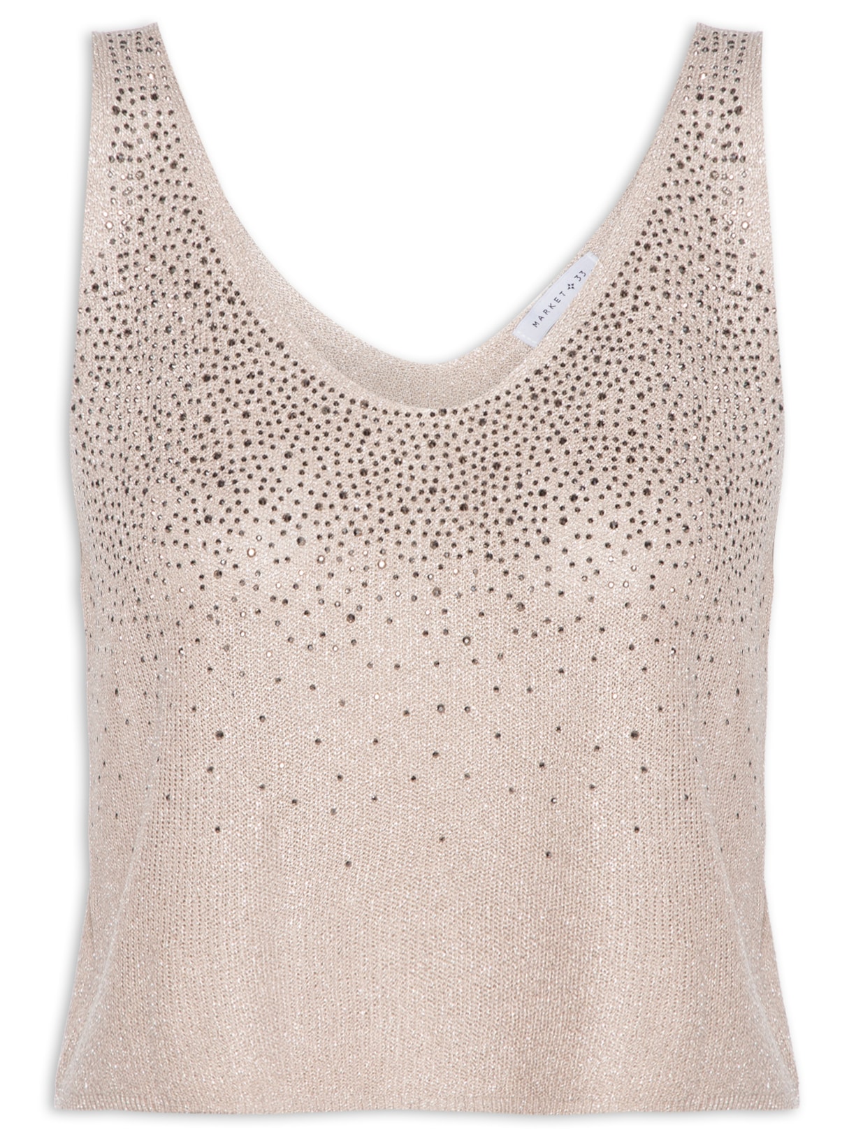 Blusa Feminina Sem Manga Em Tricot Com Aplicação De Strass - Bege