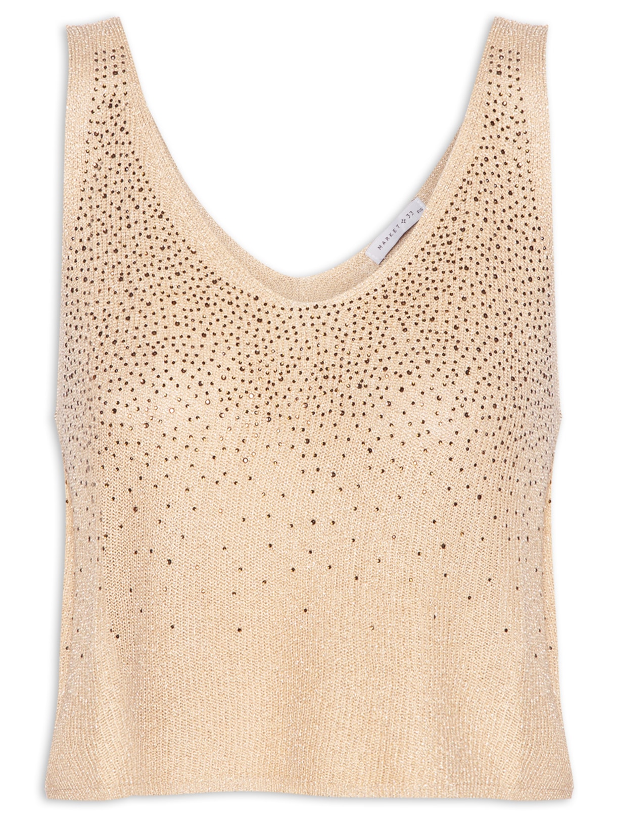 Blusa Feminina Sem Manga Em Tricot Com Aplicação De Strass - Bege